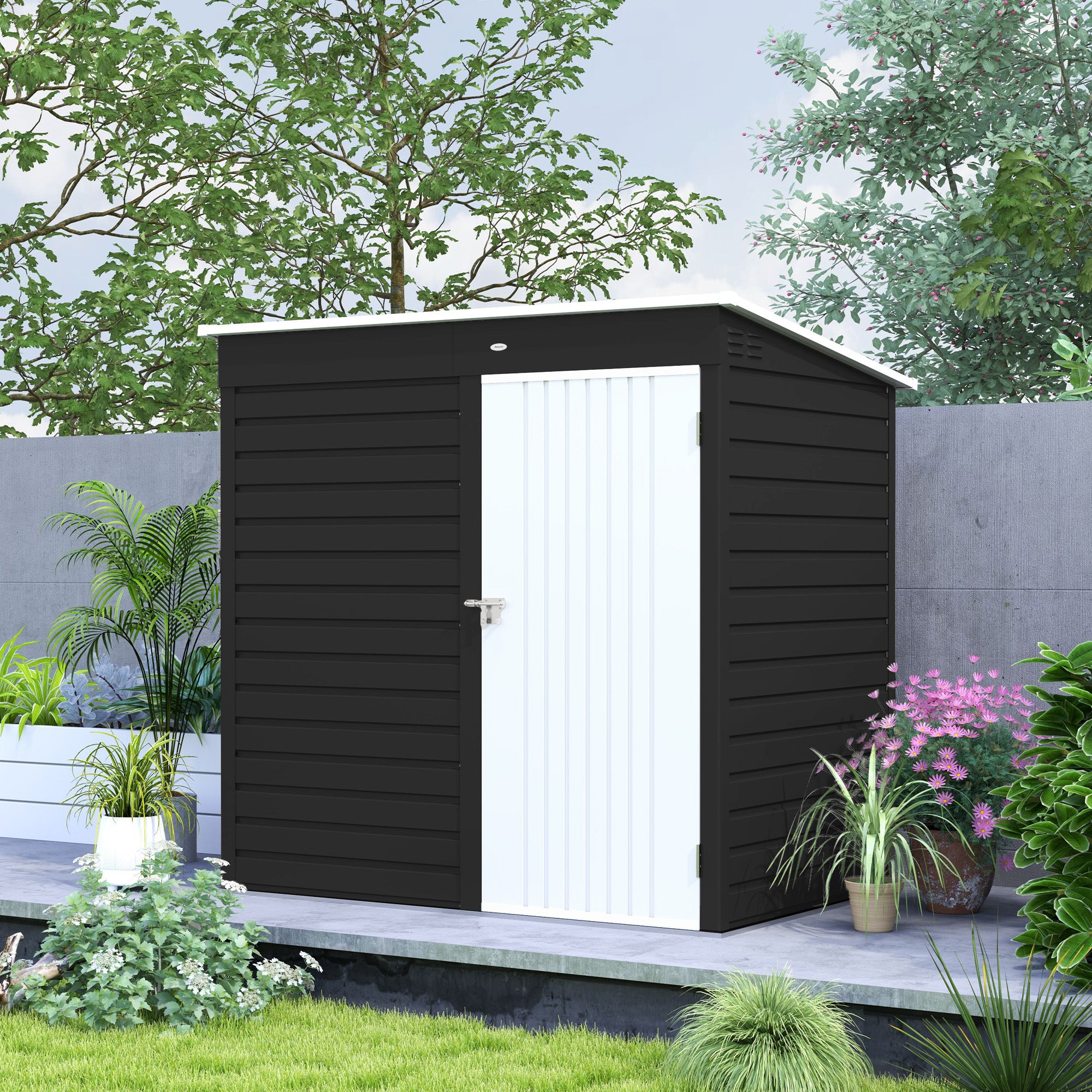 6 x 4ft Metal Garden Storage Shed with Lockable Door - Dark Grey