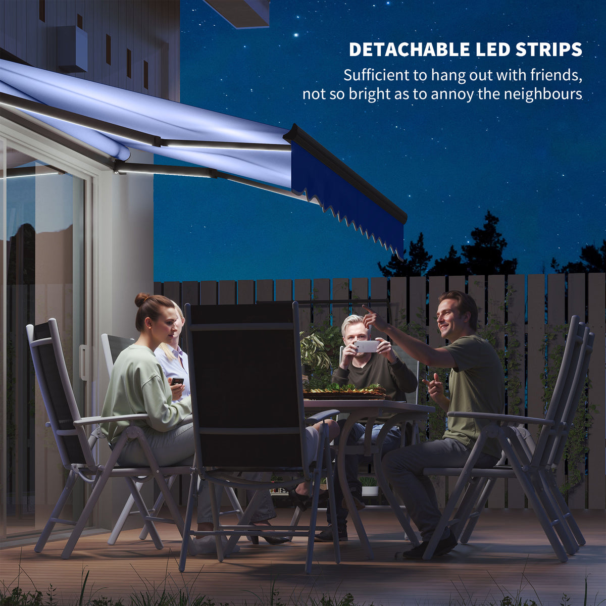 2.5 x 2m Electric Retractable Awning with LED Light - Blue