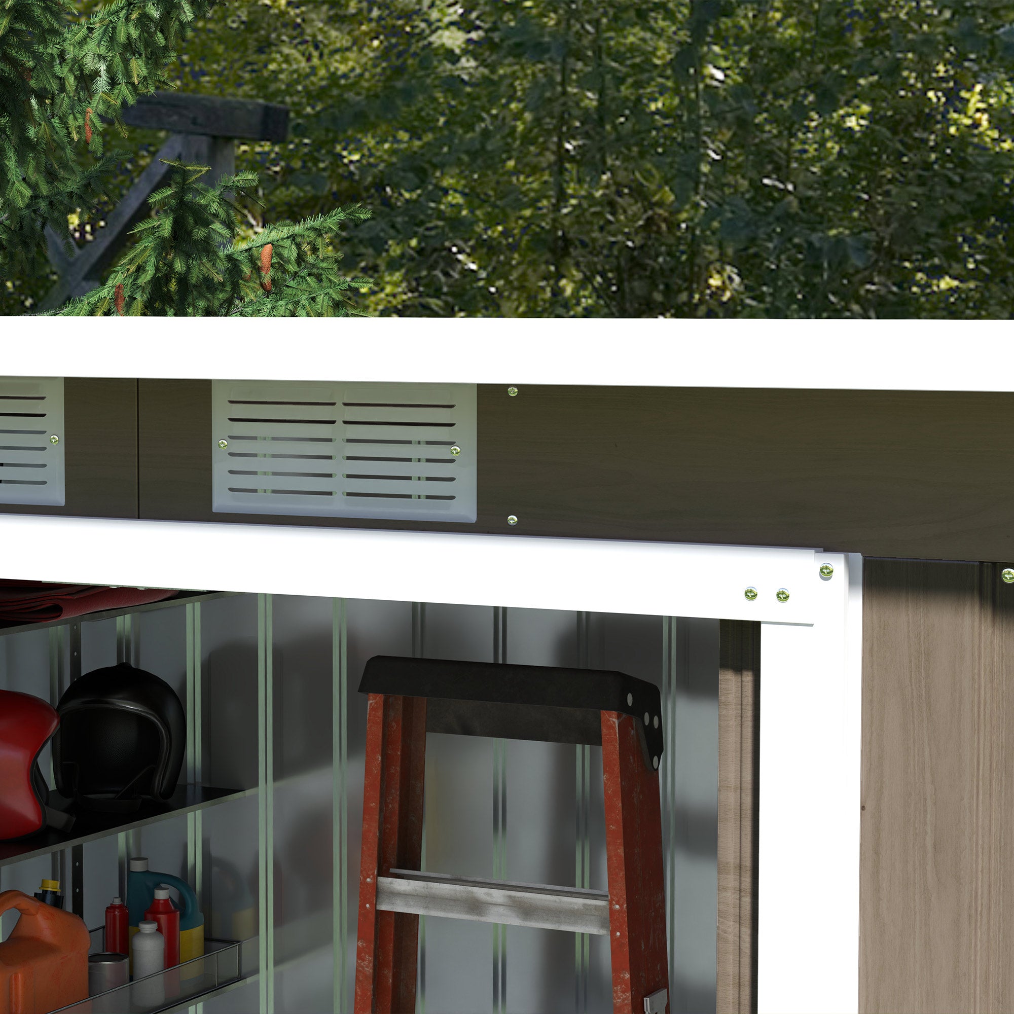 9ft x 4ft Metal Garden Shed with Foundation Kit and Ventilation - Light Grey Wood Grain