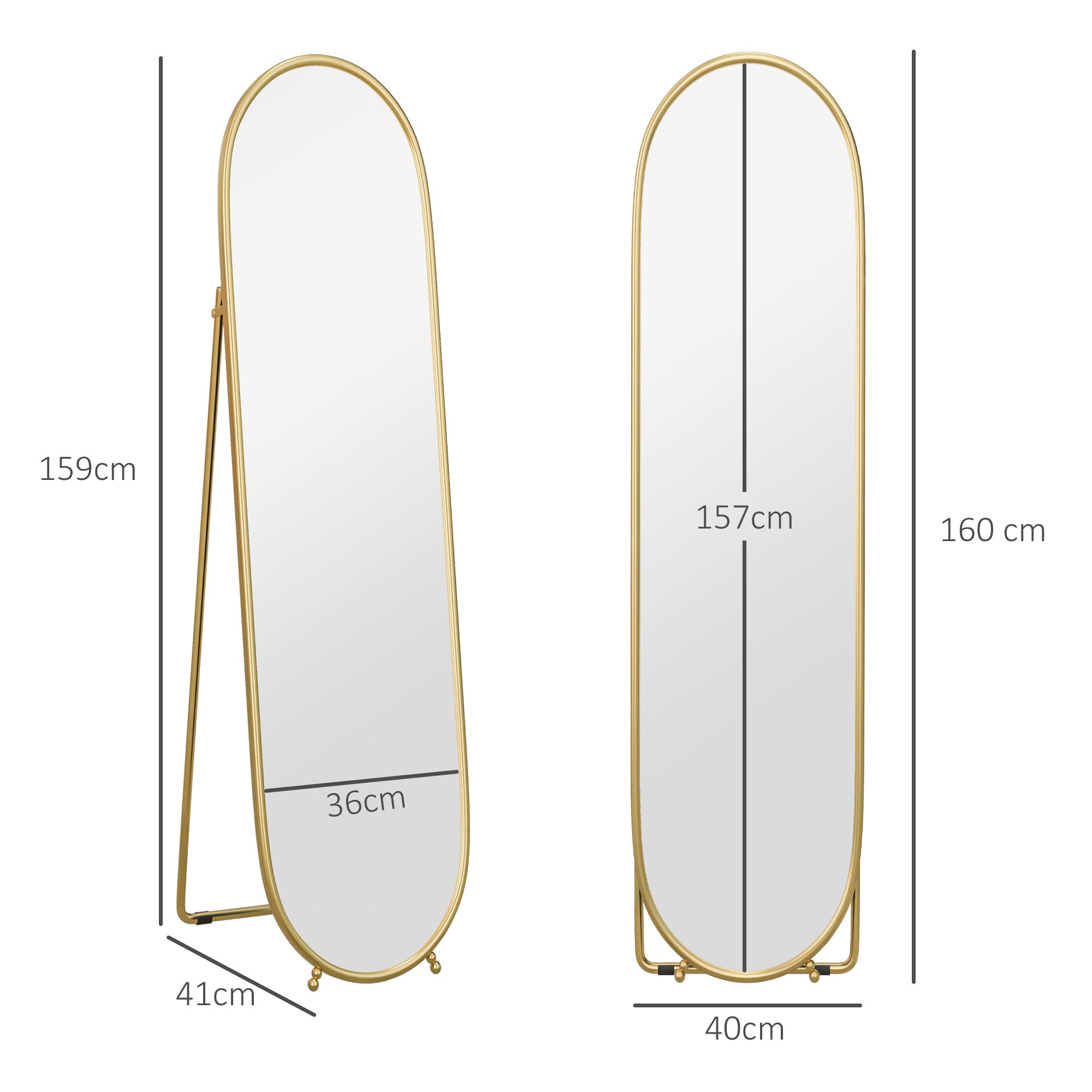 Three-Way Curved Full Length Mirror - Gold Tone