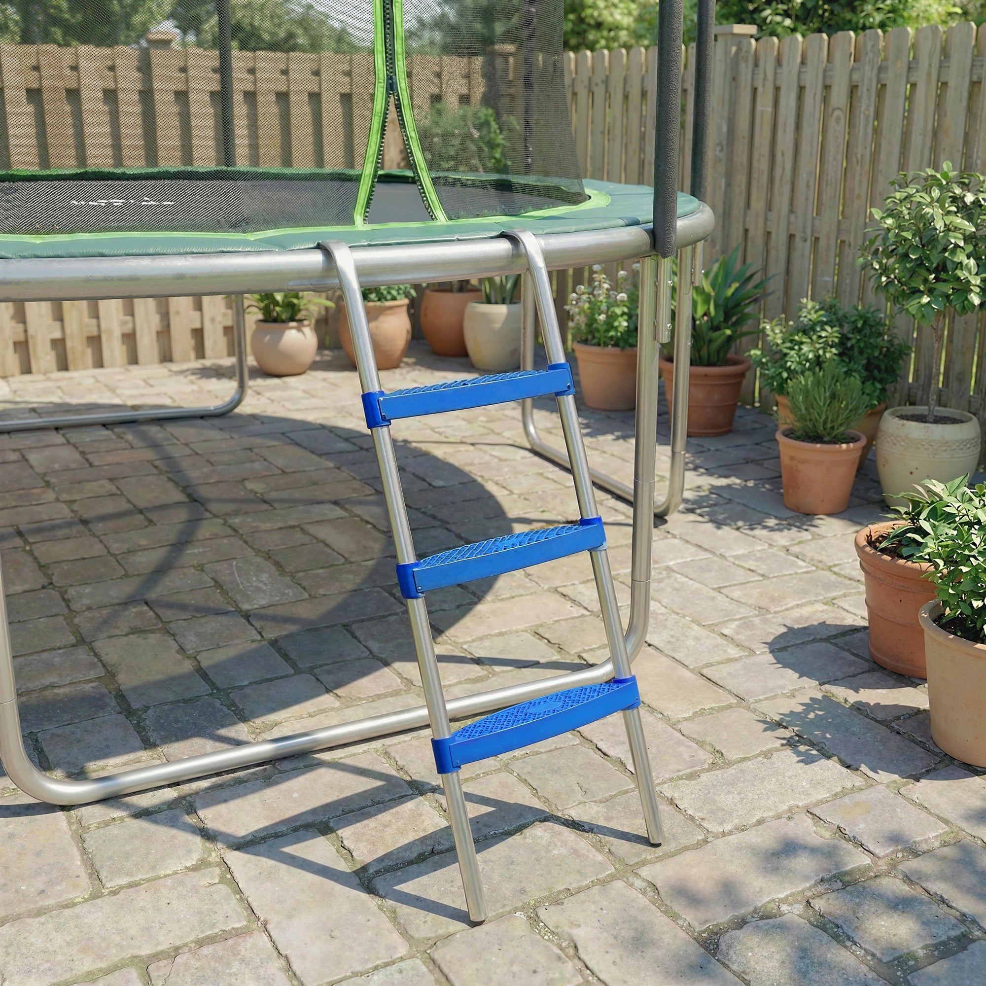 Trampoline Ladder, 3-Steps with Horizontal Wide Steps, Universal Hook, Galvanised Steel Frame, 150kg Load Capacity