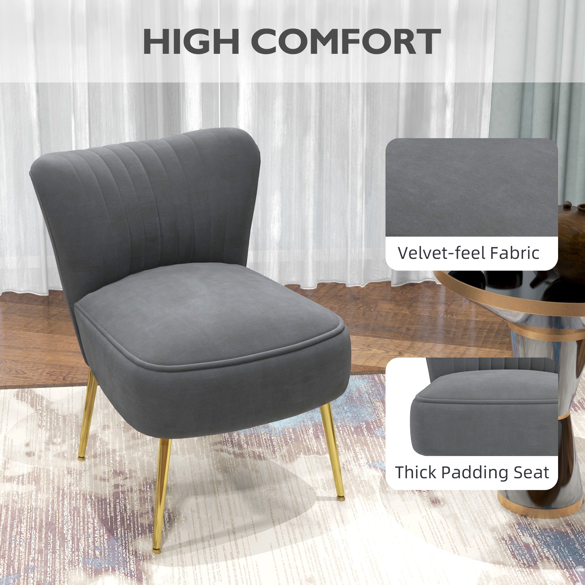 Velvet-Feel Tub Accent Chair - Grey