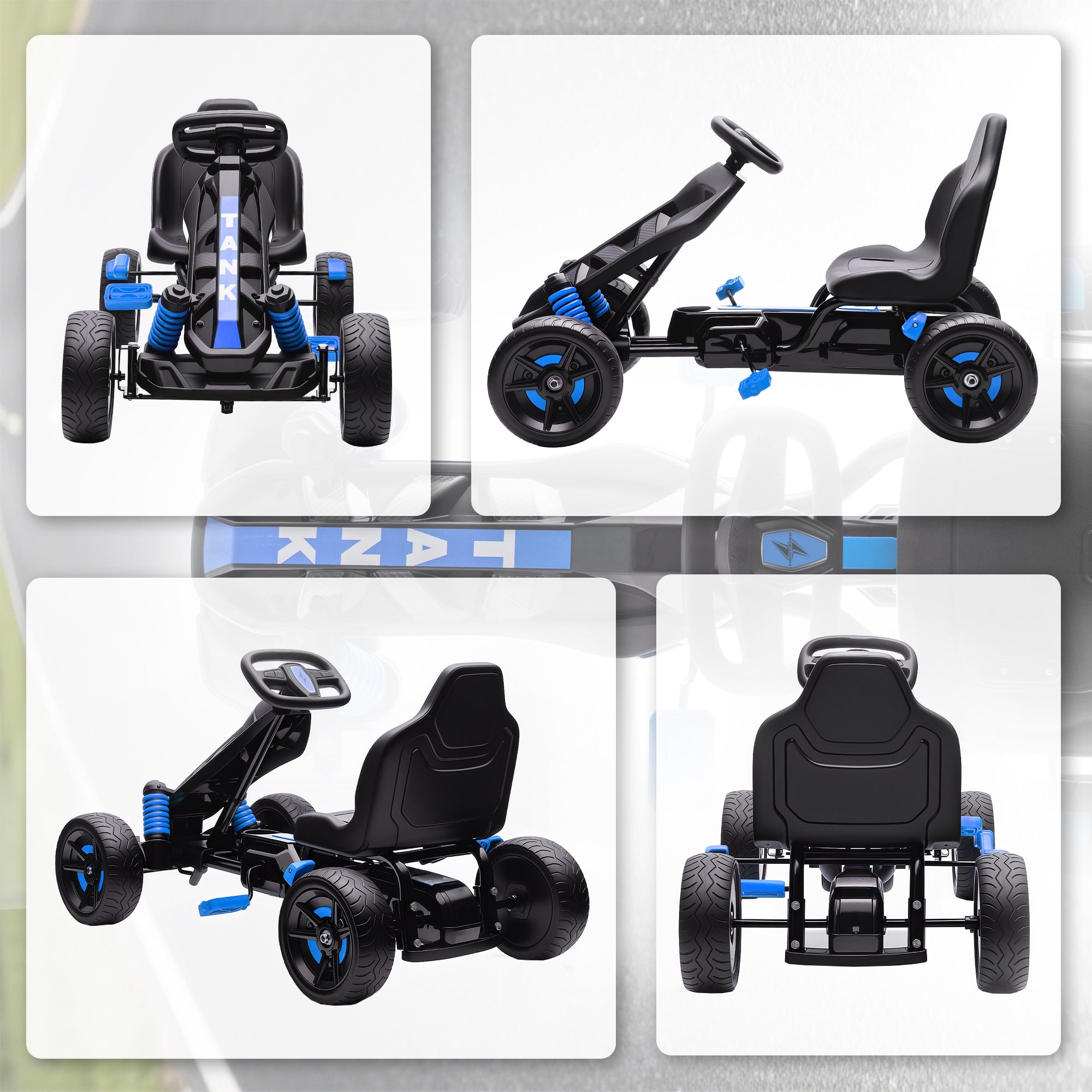 Pedal Go Kart for Kids Aged 3-6 Years, with Freewheel System, Brake, EVA Anti-Slip Wheels, Blue