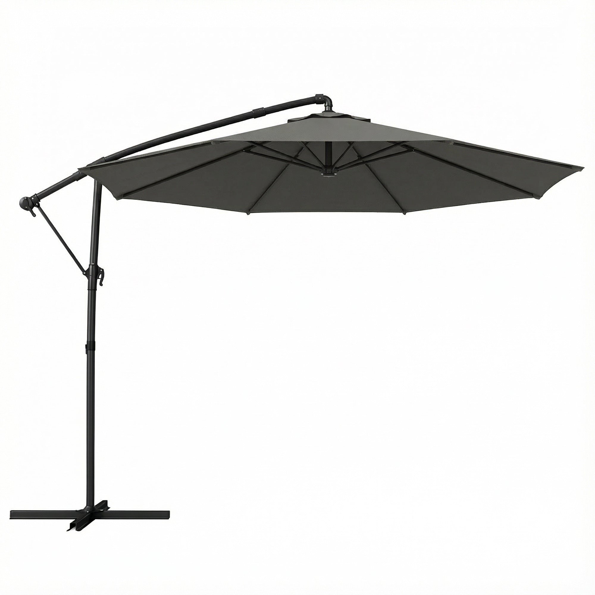 3 m Garden Cantilever Parasol with Cover, Round Overhanging Umbrella with 360° Rotation, Tilt, Grey