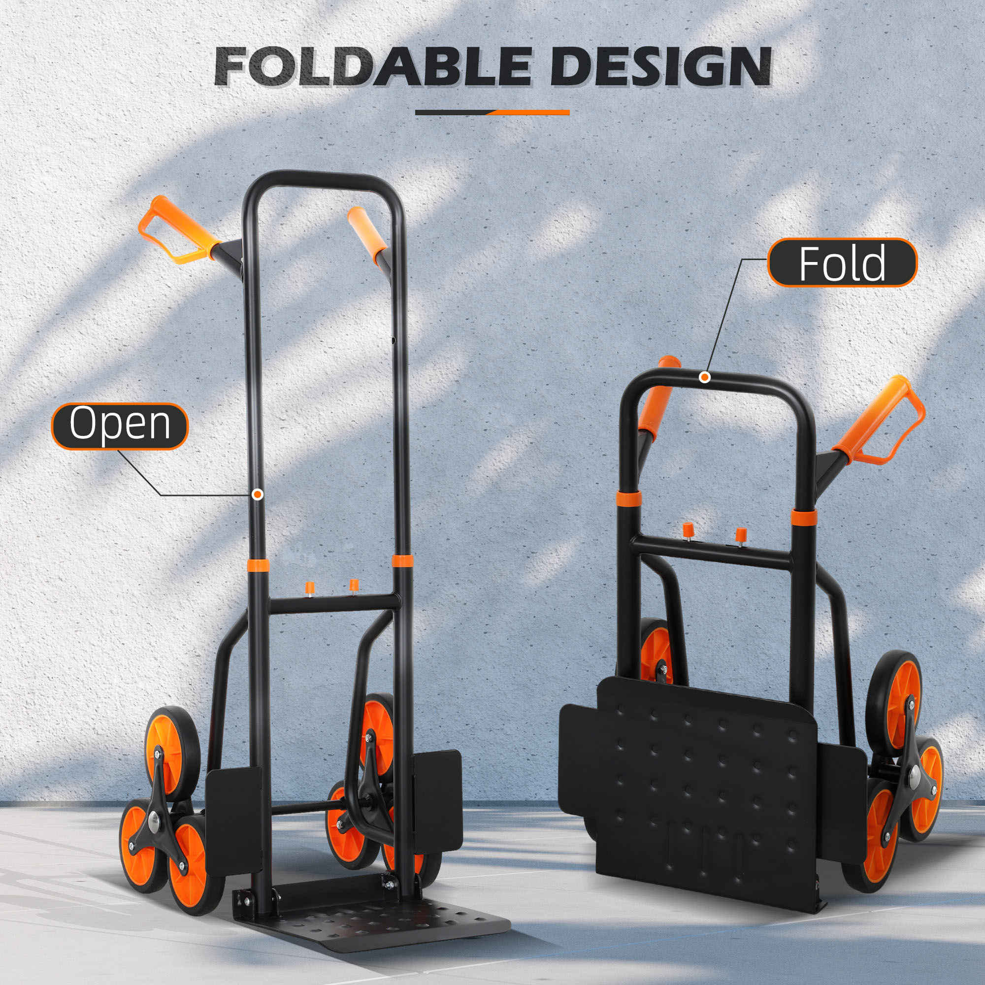 DURHAND Six-Wheel Folding  Sack Barrow Trolley - Black/Orange