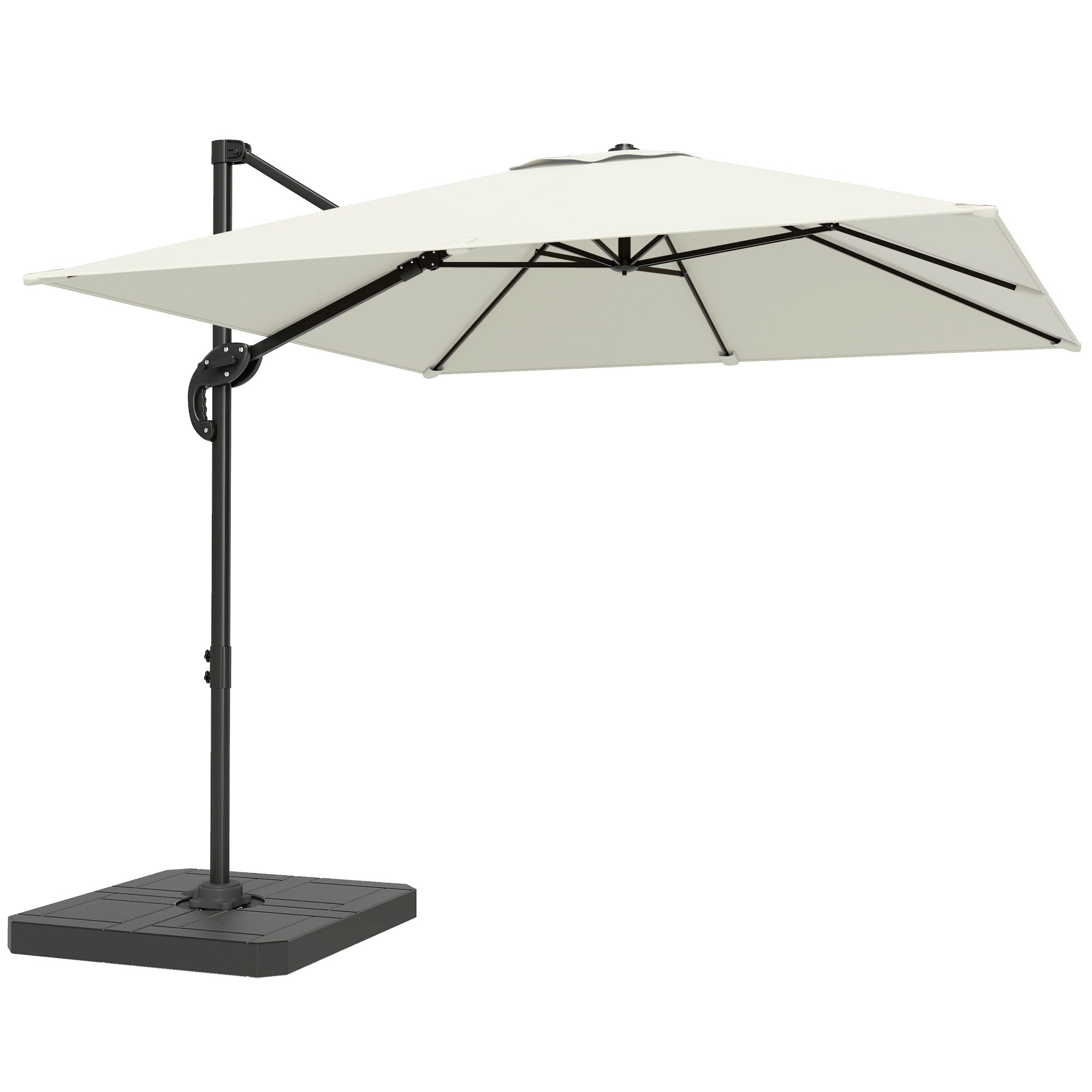 2.4 x 2.4m Cantilever Parasol with Umbrella Weights, UPF50+ Offset Outdoor Umbrella w/ Easy Tilt Adjustment, Cream White