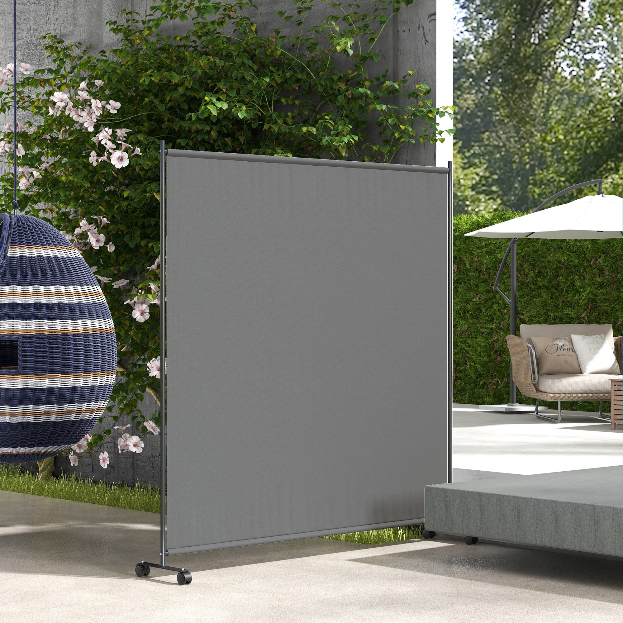 183 x 181cm Outdoor Privacy Screen, with Wheels - Dark Grey