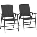 Set of 2 Folding Rattan Seat Chairs with Steel Frame - Black
