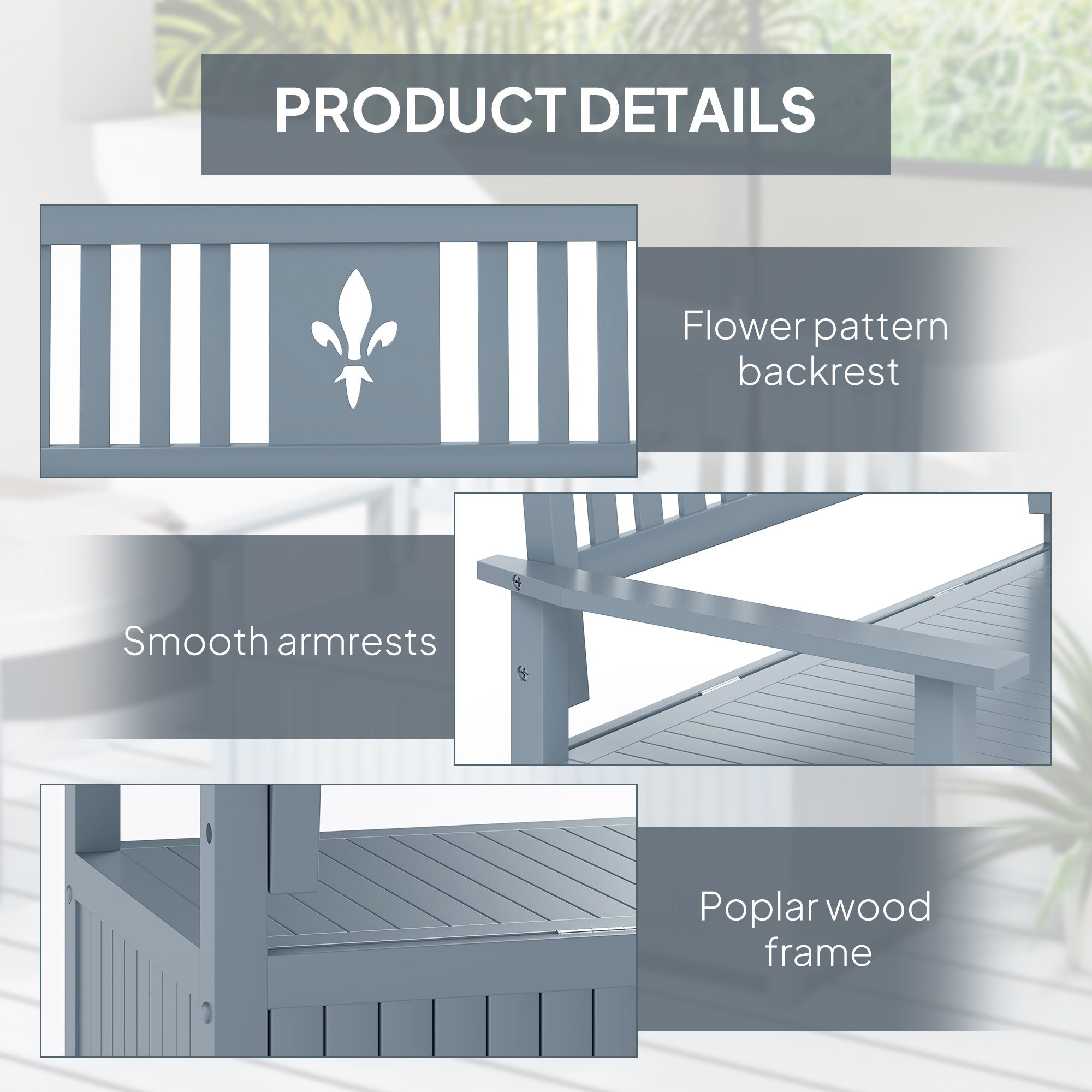2 Seater Wooden Storage Bench with Hidden Compartment - Grey