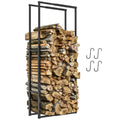 Adjustable Metal Firewood Log Holder 40-65 x 100-150cm with Hooks - Black
