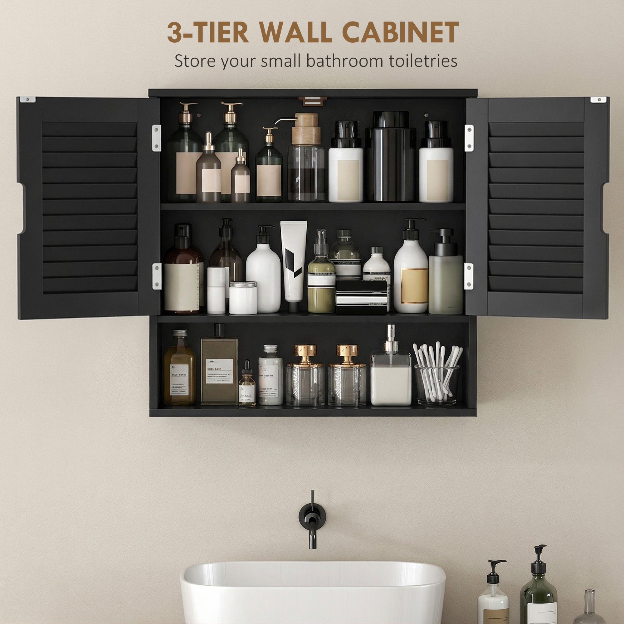Bathroom Cabinet, Wall Mounted Storage Cabinet with Adjustable Shelves, 60 x 20 x 60 cm, Black