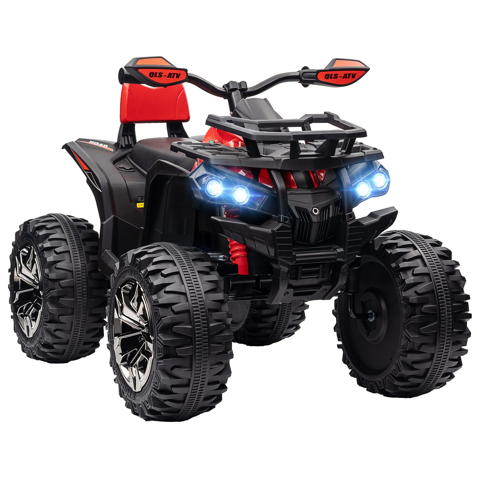 12V Quad Bike ATV with LED Lights, Music, Backrest, Forward, Backward, Red