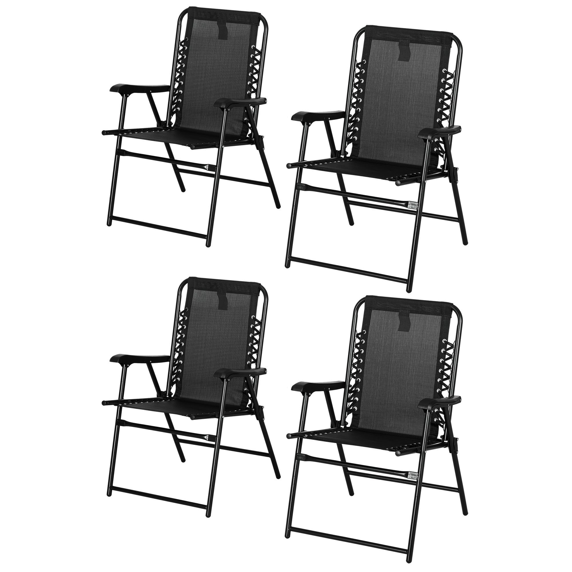 4 Pcs Patio Folding Chair Set, Outdoor Portable Loungers for Camping Pool Beach Deck, Lawn w/ Armrest Steel Frame Black