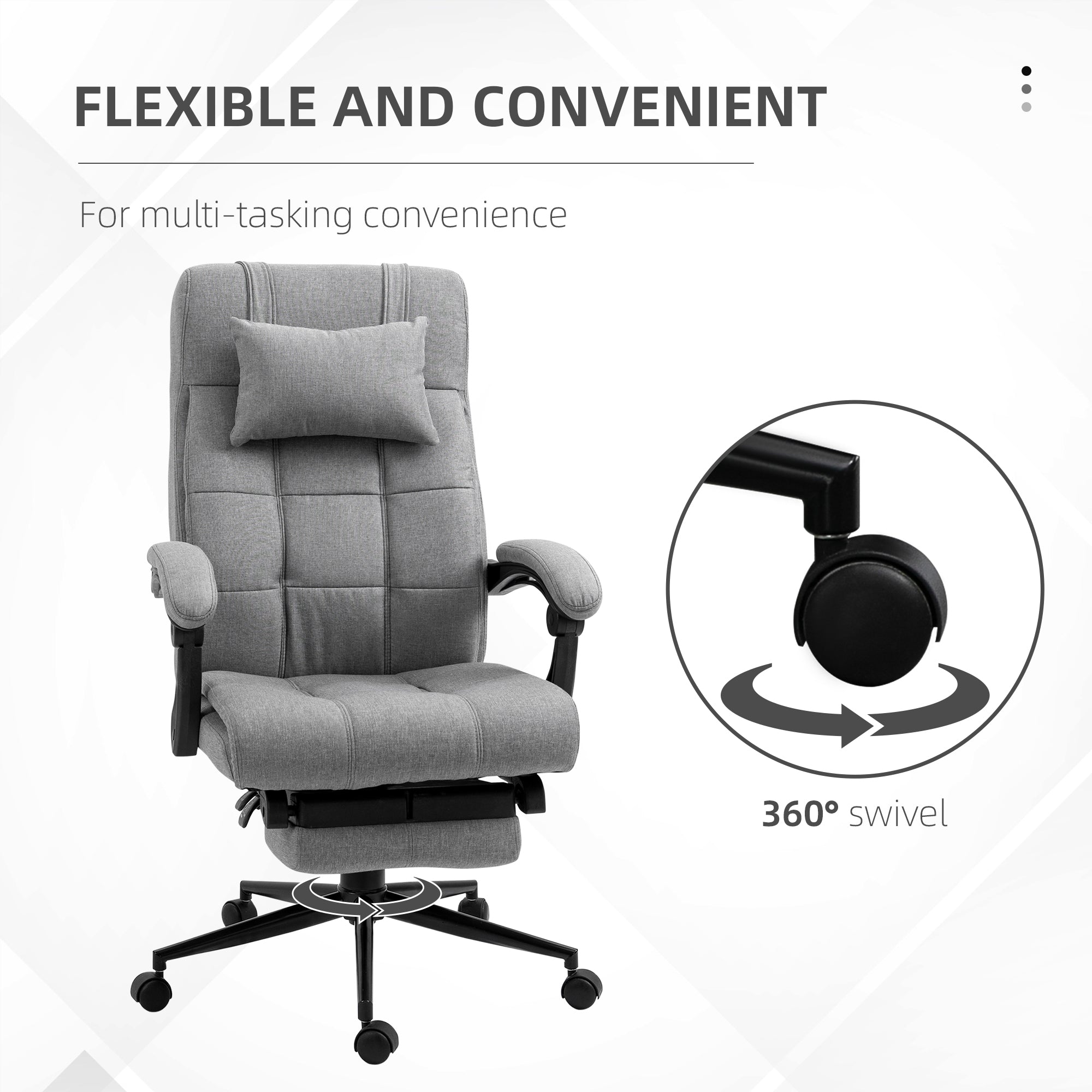 Office Chair with Footrest Ergonomic Office Chair with Armrests Lumber Support and Headrest Light Grey