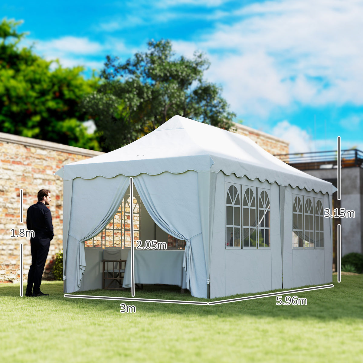 3 x 6m Pop Up Gazebo Set with UPF50+ Sides and Carry Bag - White