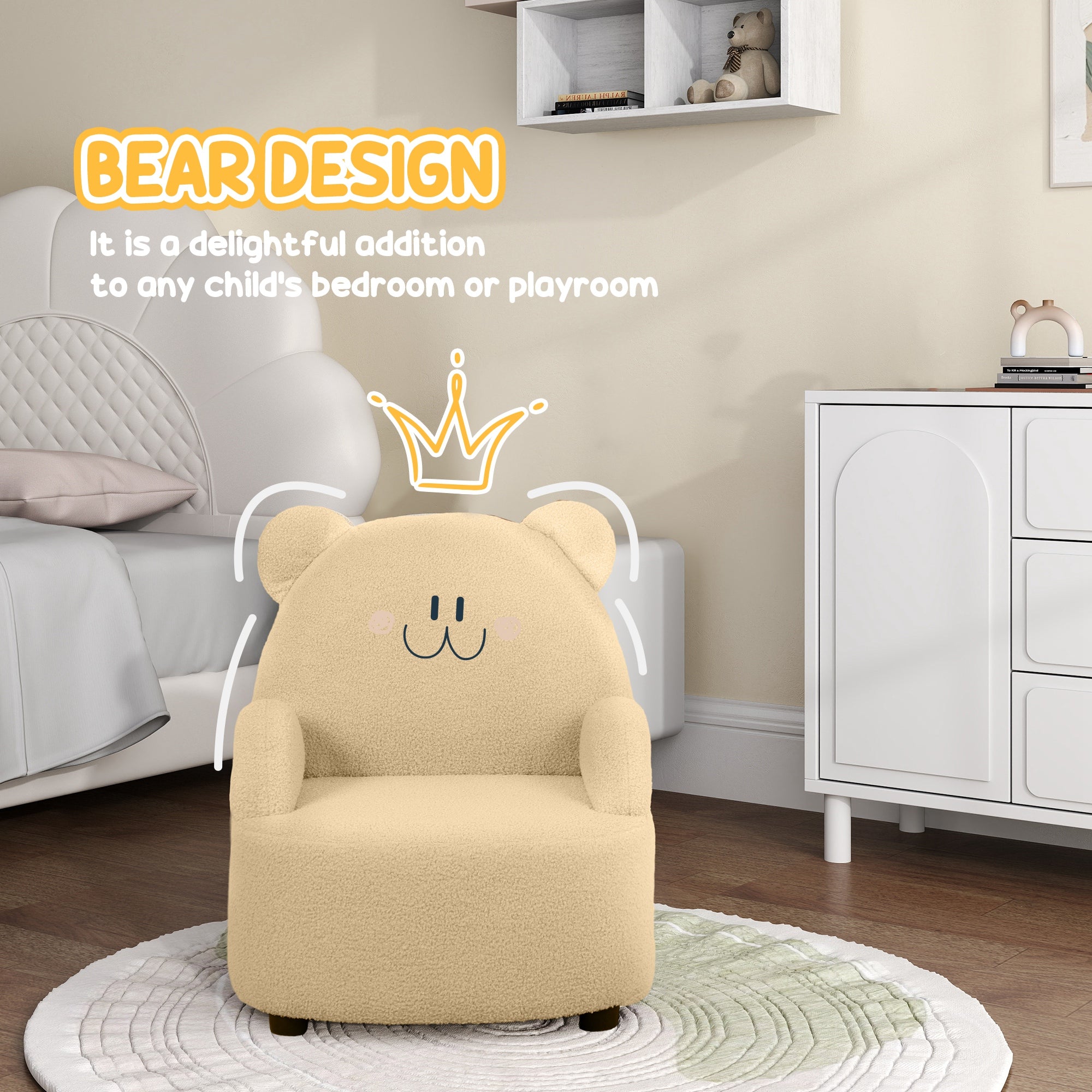 Kids Armchair, Bear Shaped Toddler Chair for Bedroom Playroom Living Room, Aged 18 Months to 3 Years - Khaki