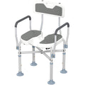 Height Adjustable Shower Chair with Padded U-Shaped Seat, Reinforced Crossbars & Non-Slip Feet for Elderly Disabled - Grey