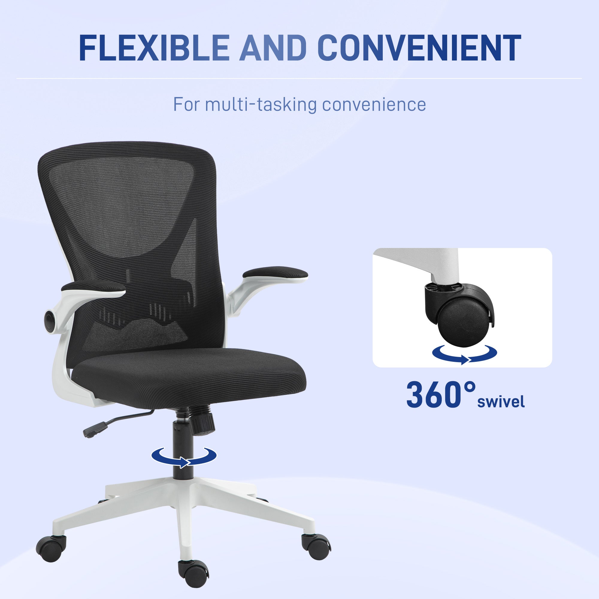 Mesh Back Office Chair, with Flip-Up Arms - Black and White