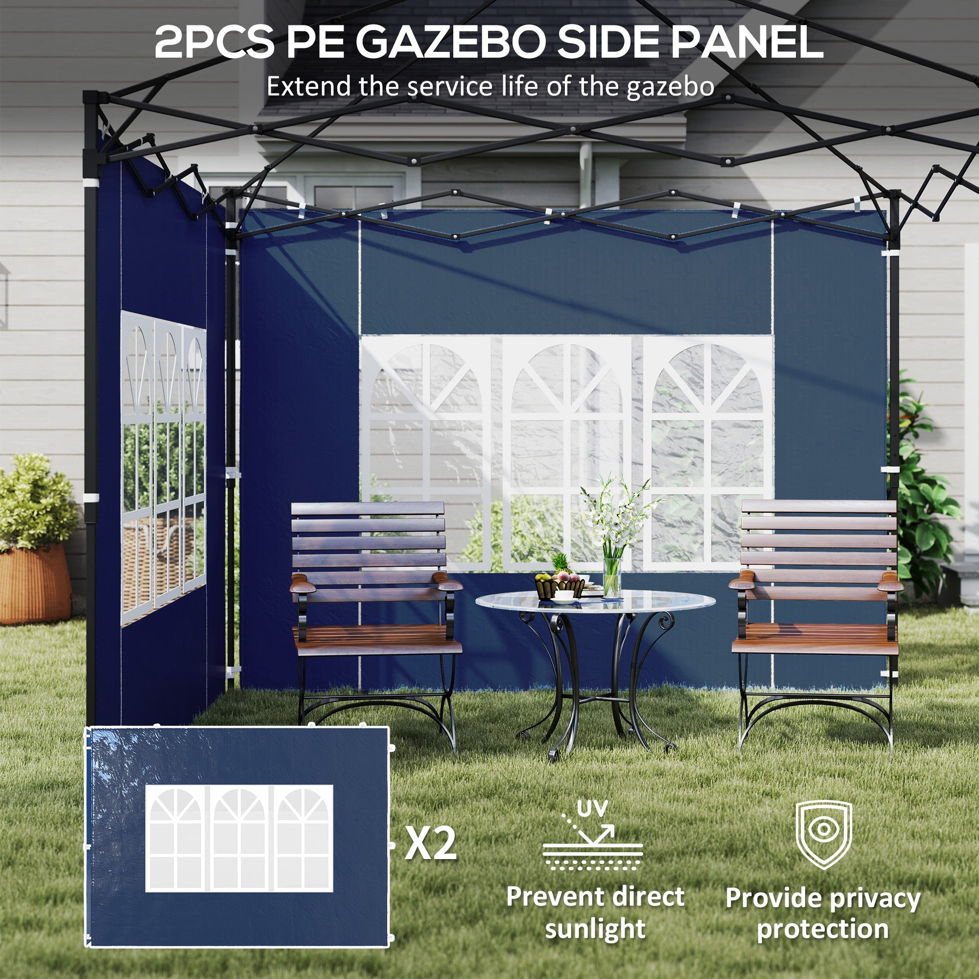 Set of Two 3 x 3(m) Gazebo Frame Replacement Walls - Blue