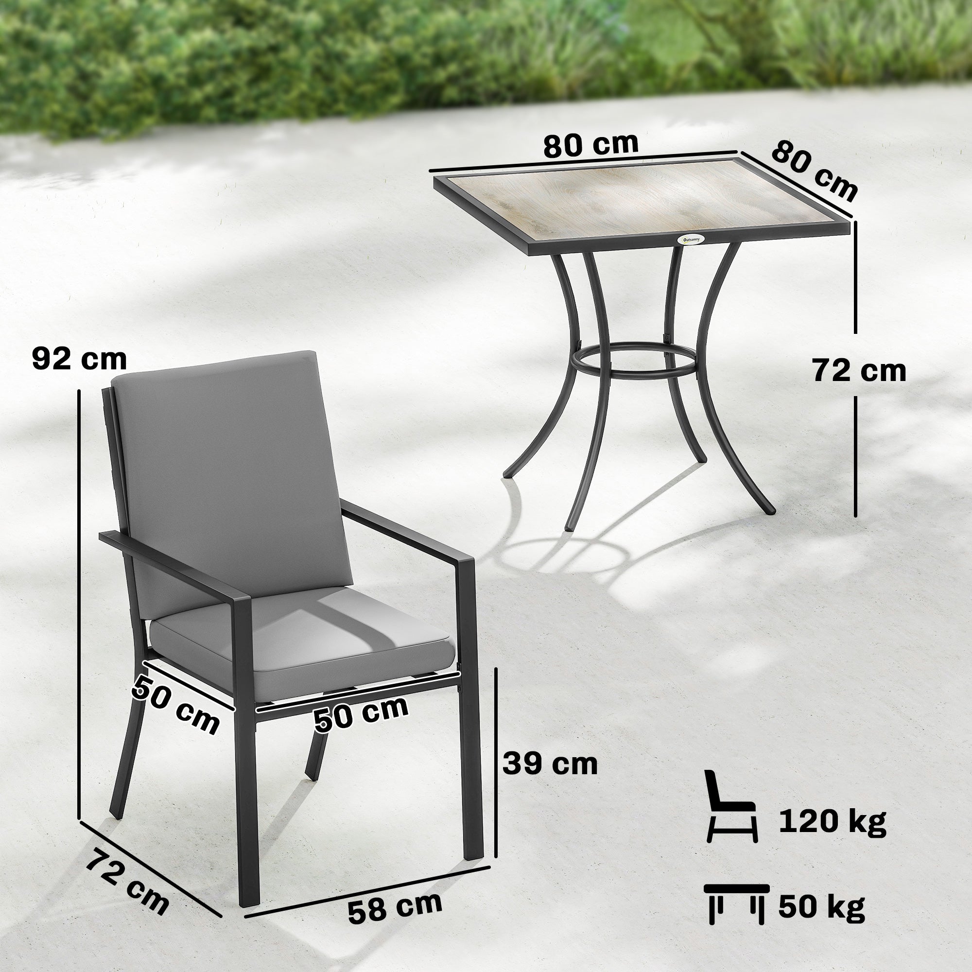 5 Pieces Outdoor Dining Set with Cushions, Garden Dining Set for 4 with Square Table and Stackable Chairs