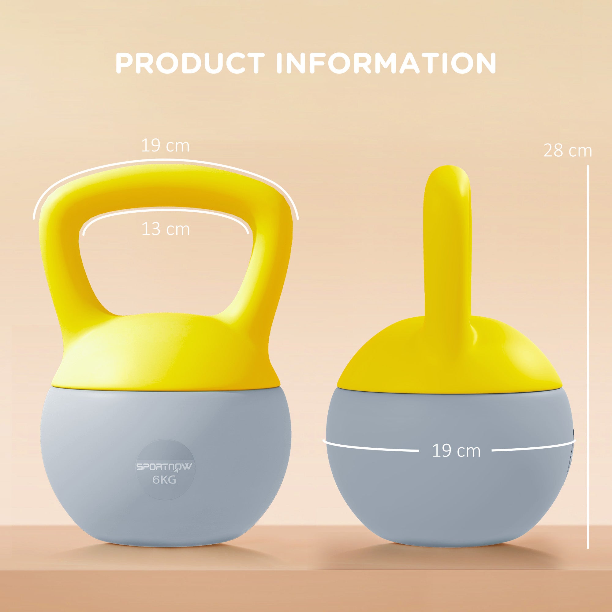 Soft Kettlebell, 6kg Kettle Bell with Non-Slip Handle for Home Gym Weight Lifting and Strength Training, Yellow and Grey