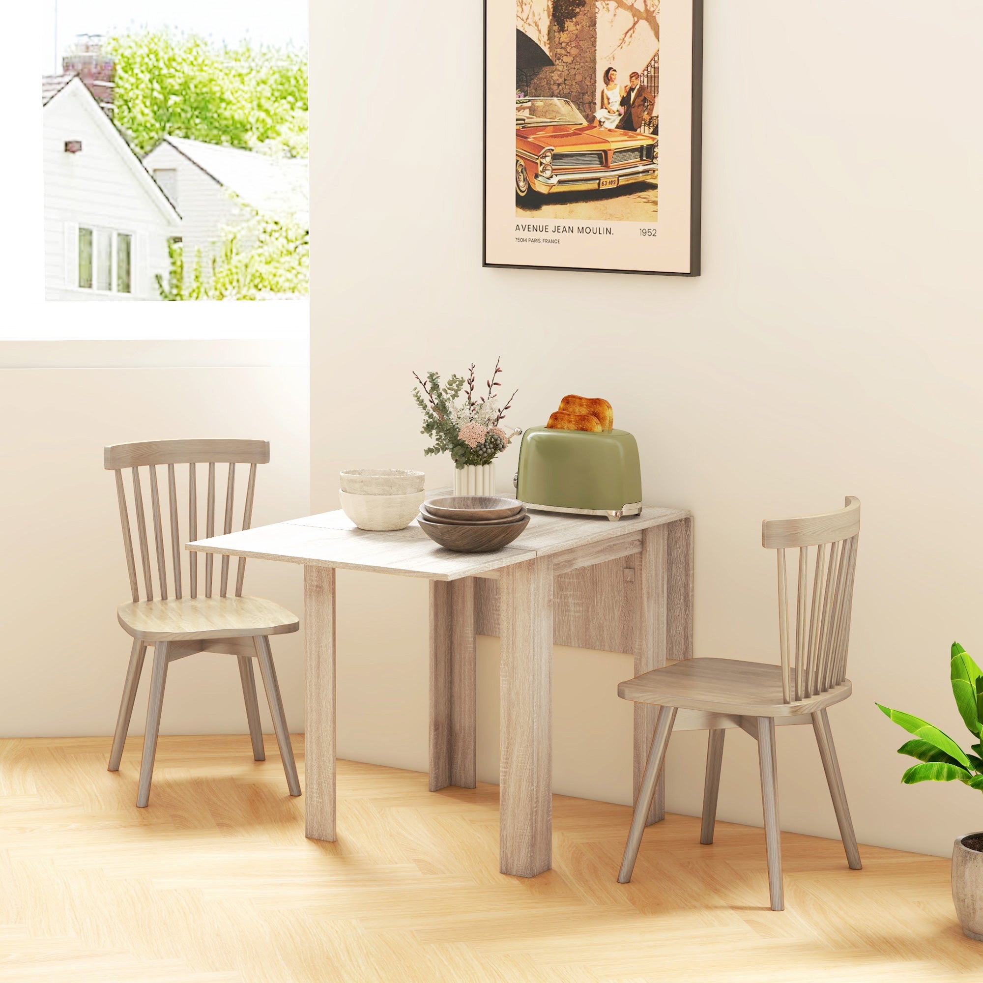 Four-Seater Drop Leaf Dining Table with Expandable Top - Oak Wood Effect