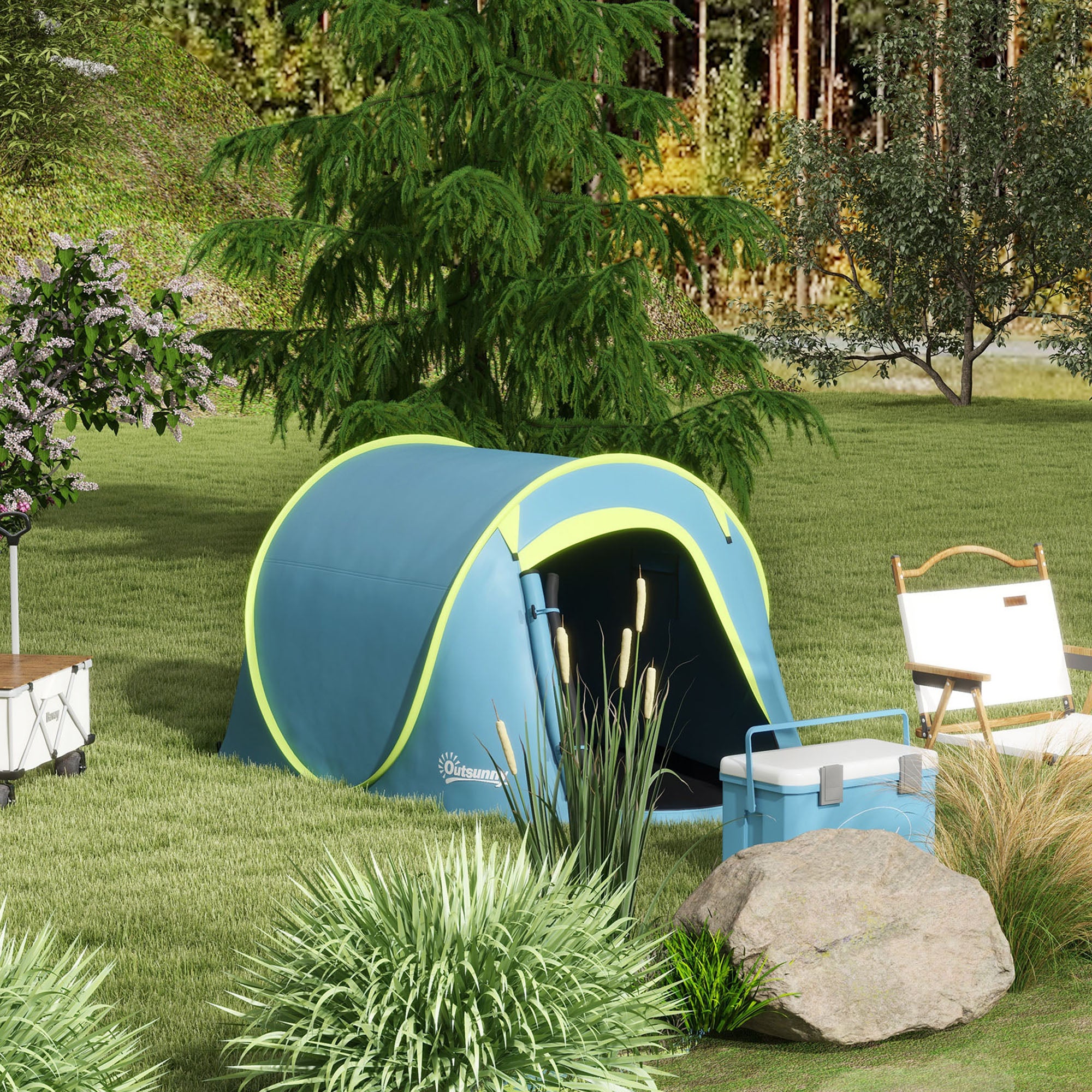 Two-Man Pop-Up Dome Tent, with Accessories - Blue