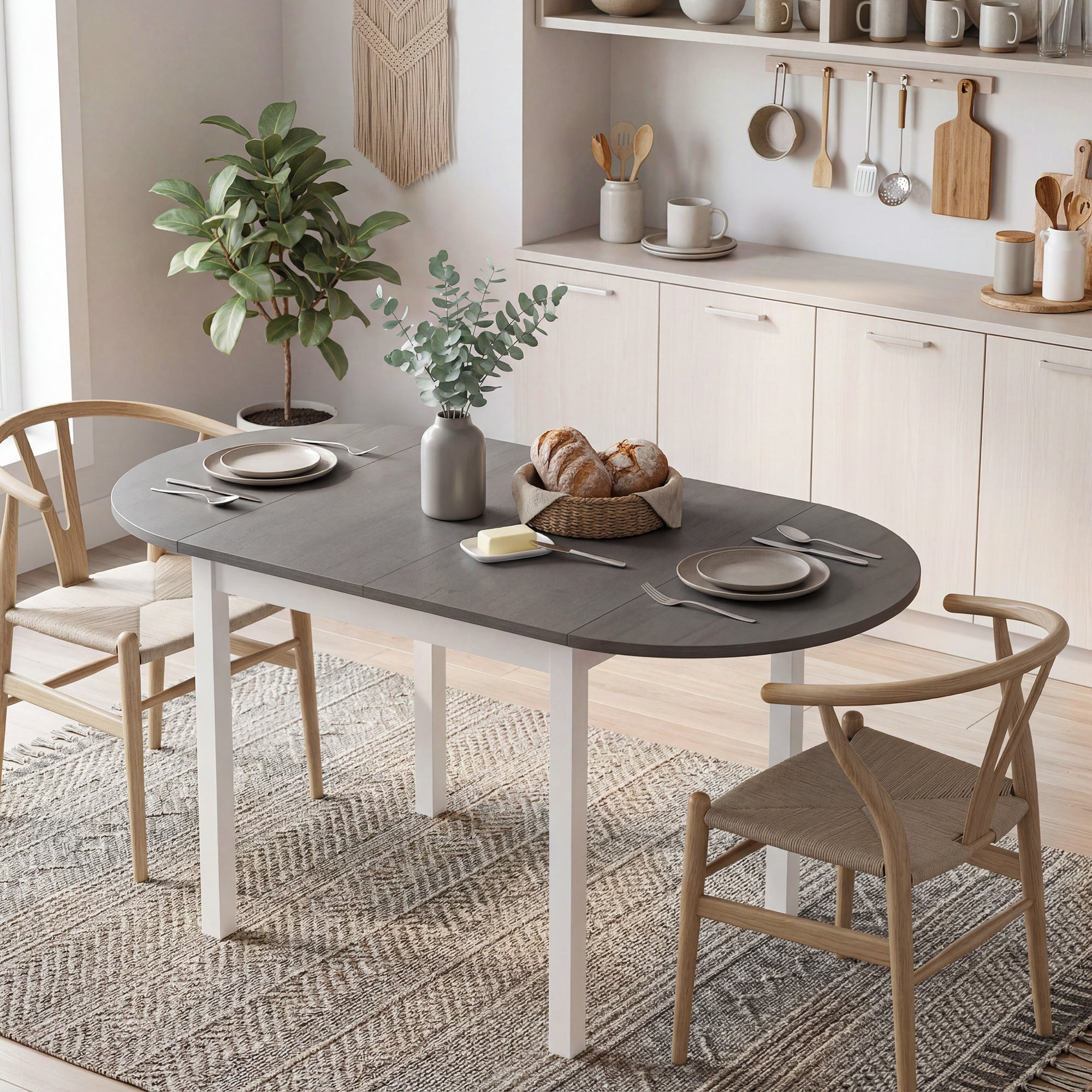 4-6 Person Wooden Drop-Leaf Table - Grey
