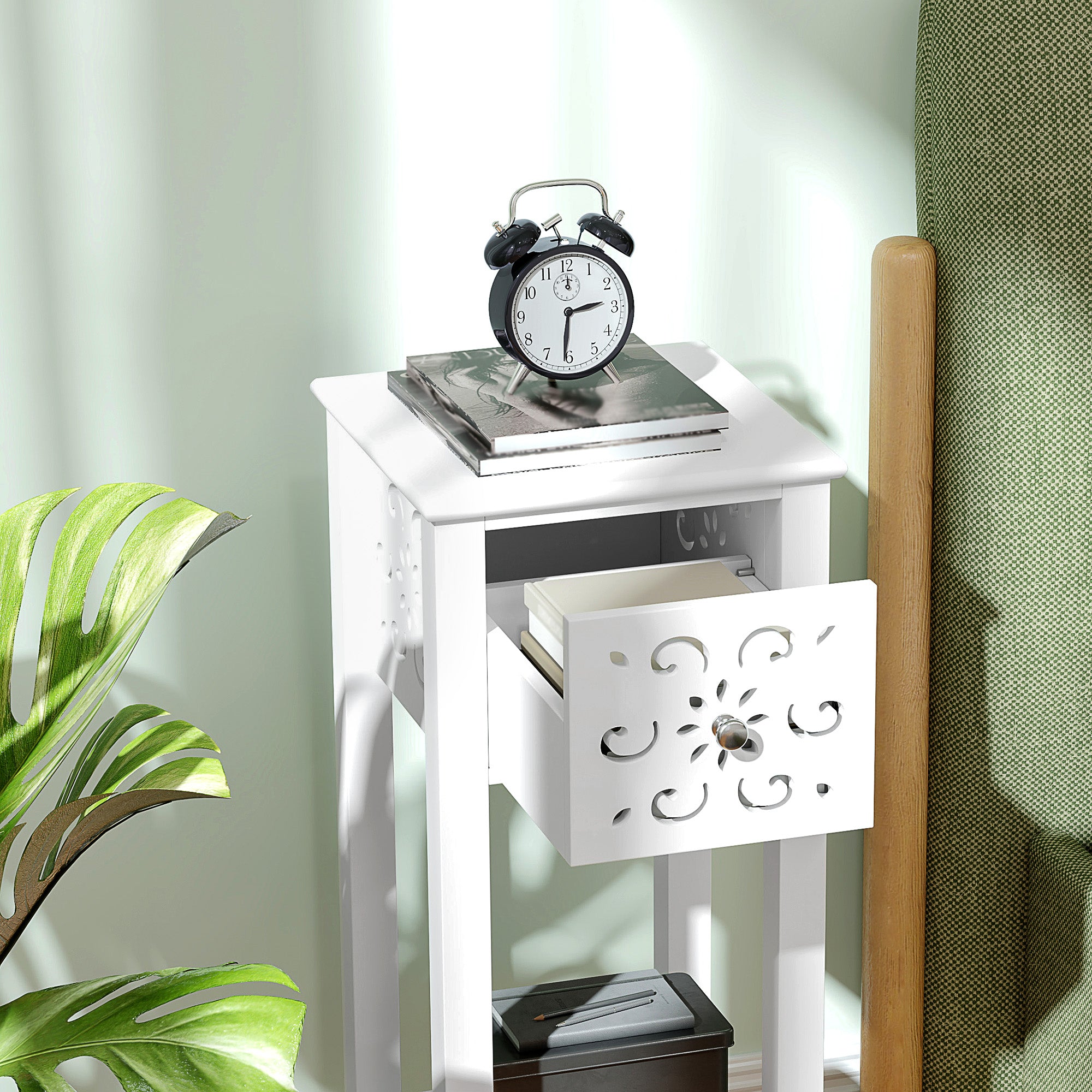 Set of Two Elegant Floral Cut-Out Side Tables - White