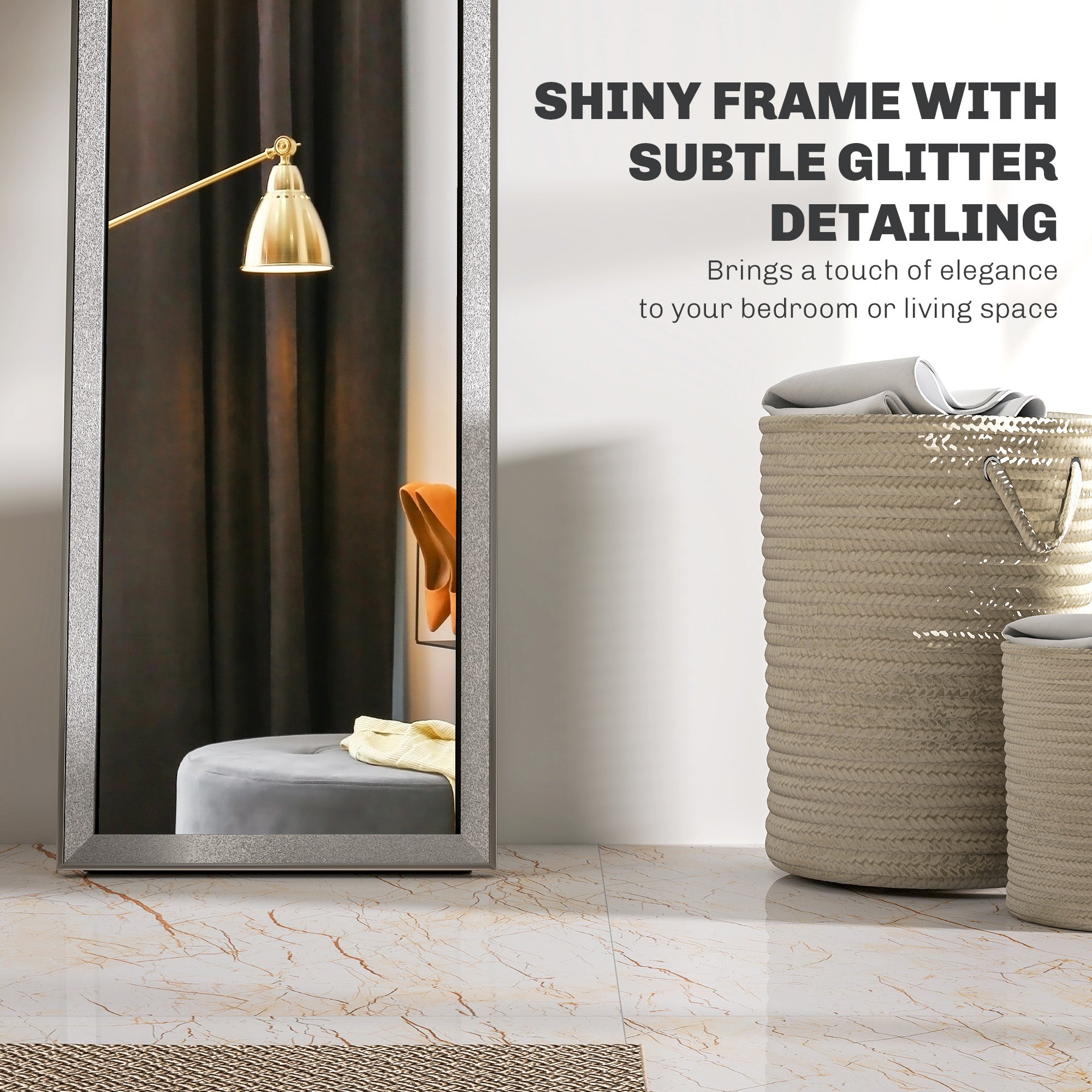 Full Length Mirror, 37 x 157cm Wall Mounted, Leaning, Free Standing Mirror, Framed Full Body Mirror for Living Room, Bedroom, Silver