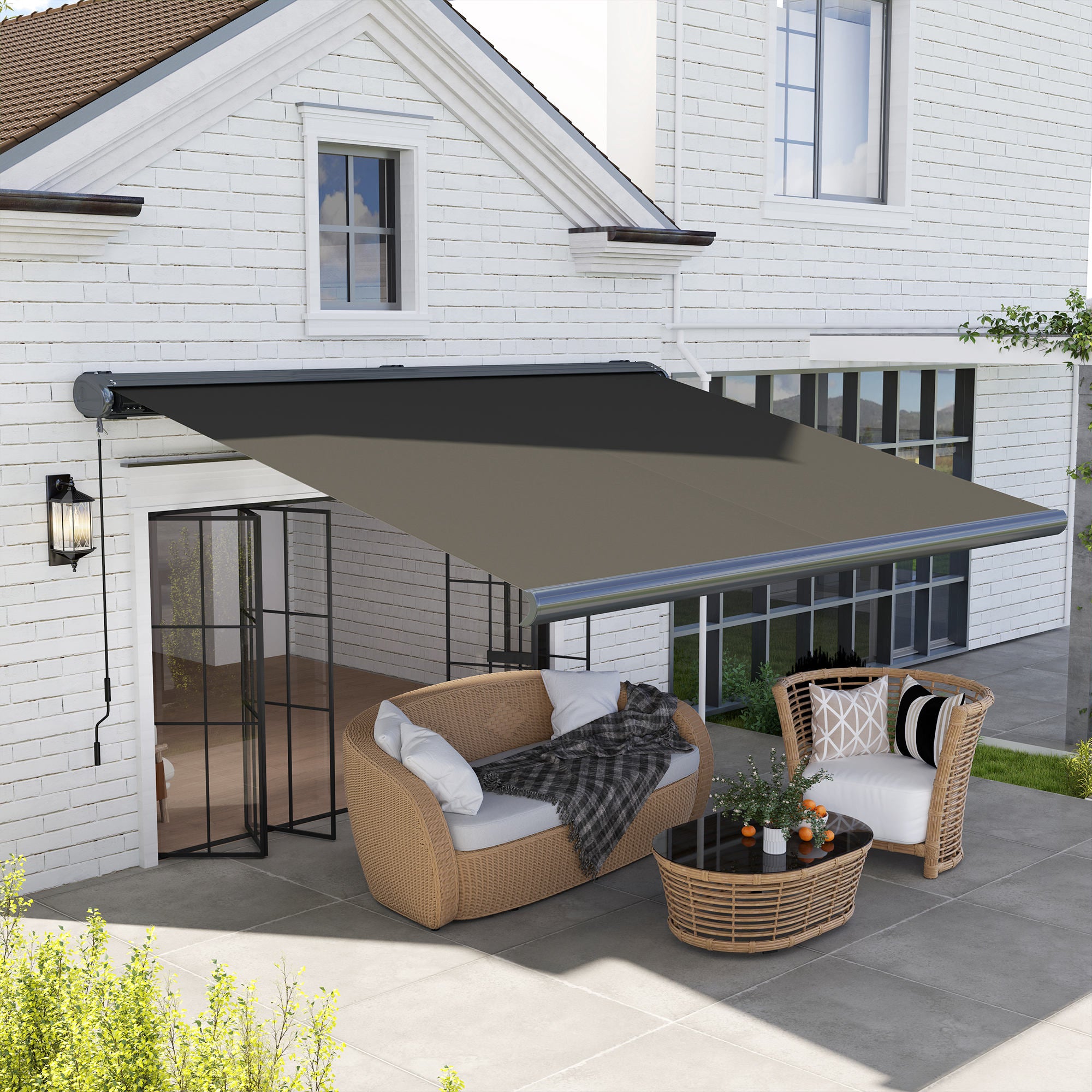 4 Metre Full Cassette Electric Retractable Awning Set - Dark Grey