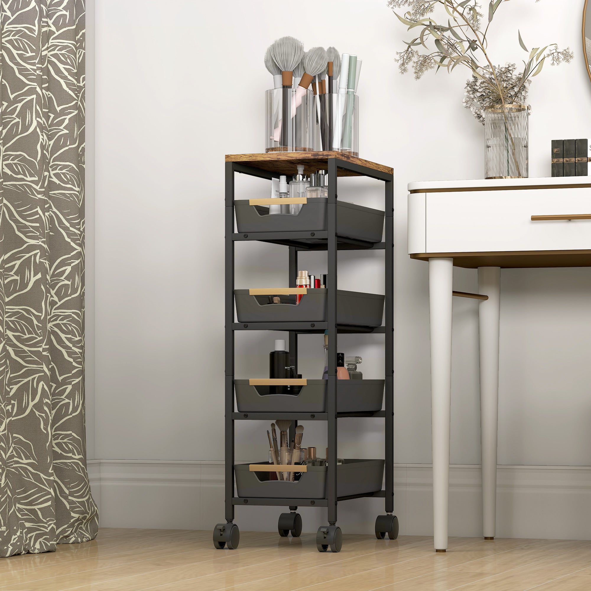 5-Tier Storage Trolley on Wheels - Black