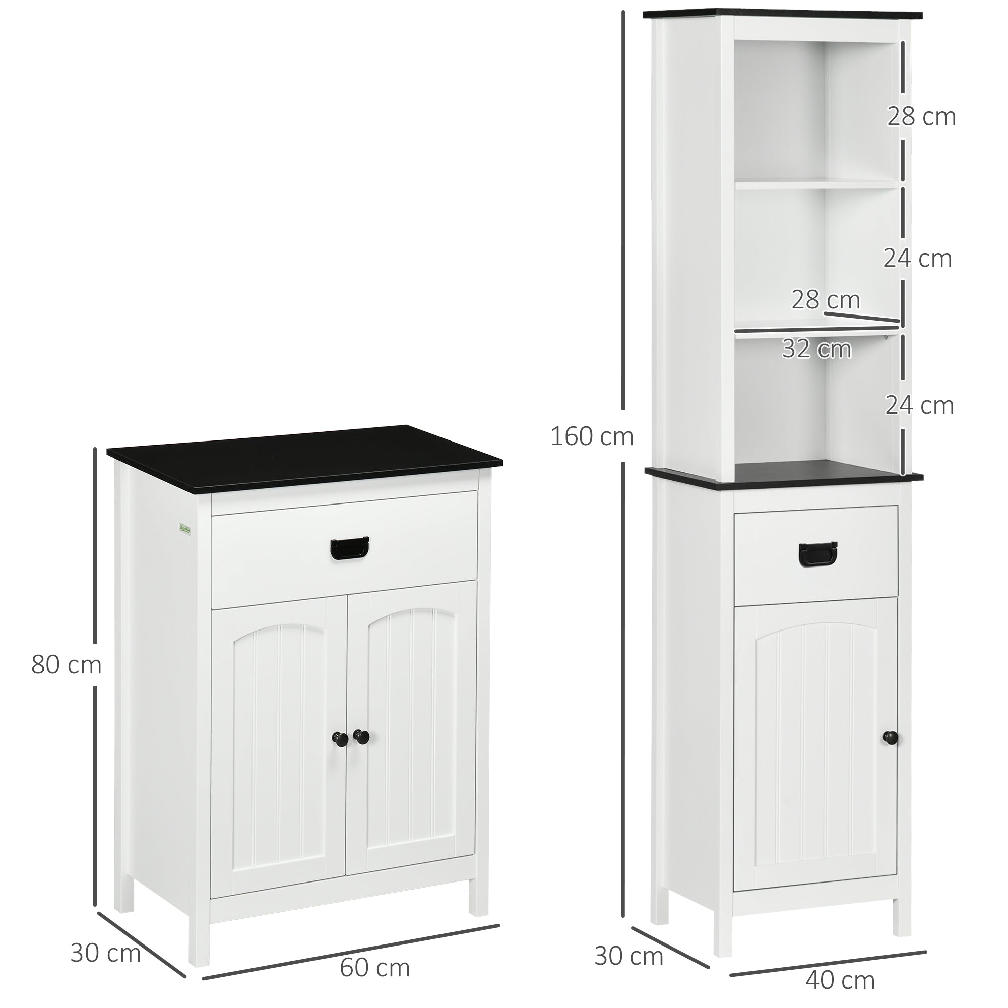 Bathroom Furniture Set, Bathroom Floor Cabinet with Drawer and Double Door, Tall Bathroom Cabinet with Drawer and Adjustable Shelf for Bathroom, White