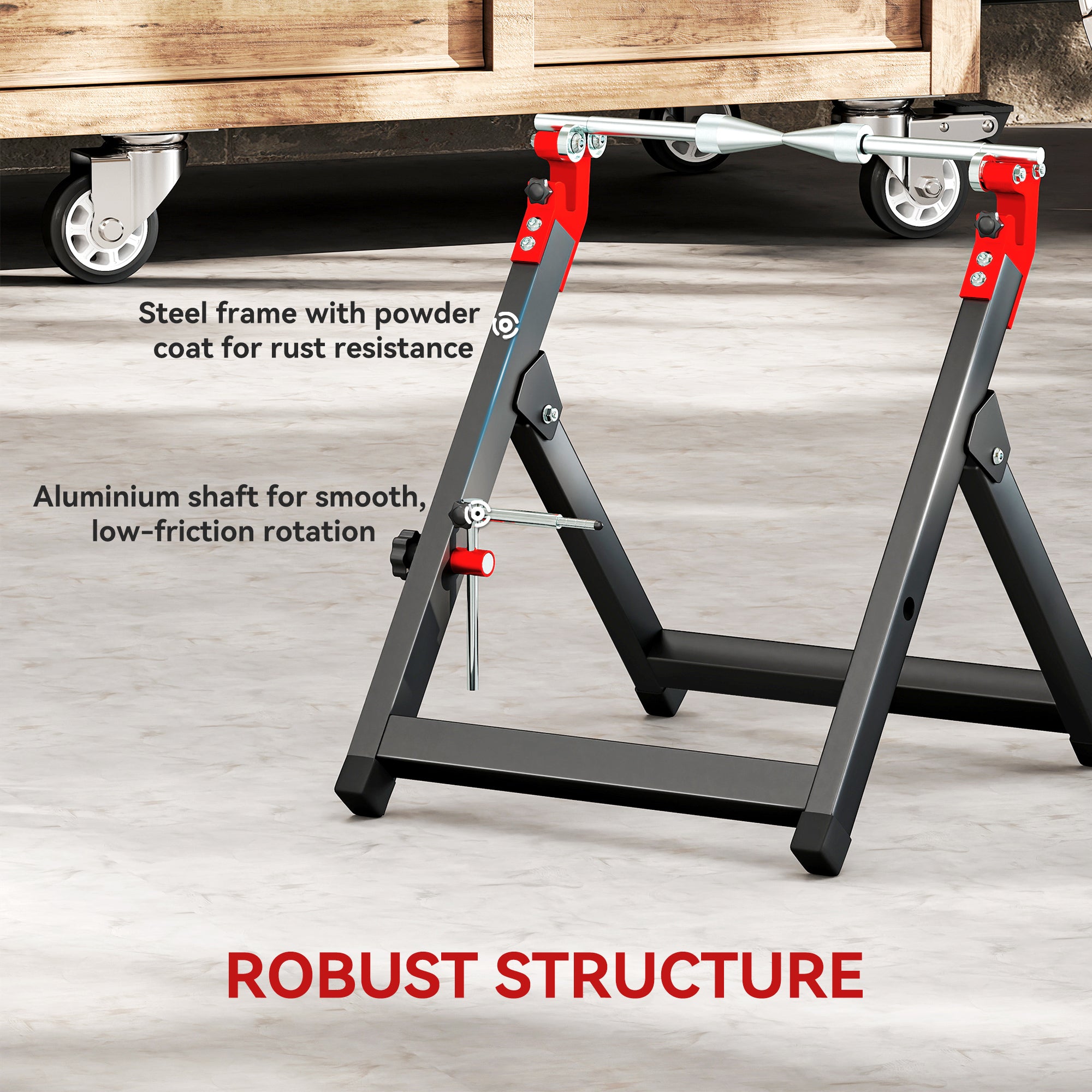 Foldable Motorcycle Wheel Balancer Truing Stand with Spoke Wrench, Steel Bike Tyre Rim Balancing Stand with Aluminium Shaft, Fits Wheels up to 23" in Diameter, 5" in Width, Black