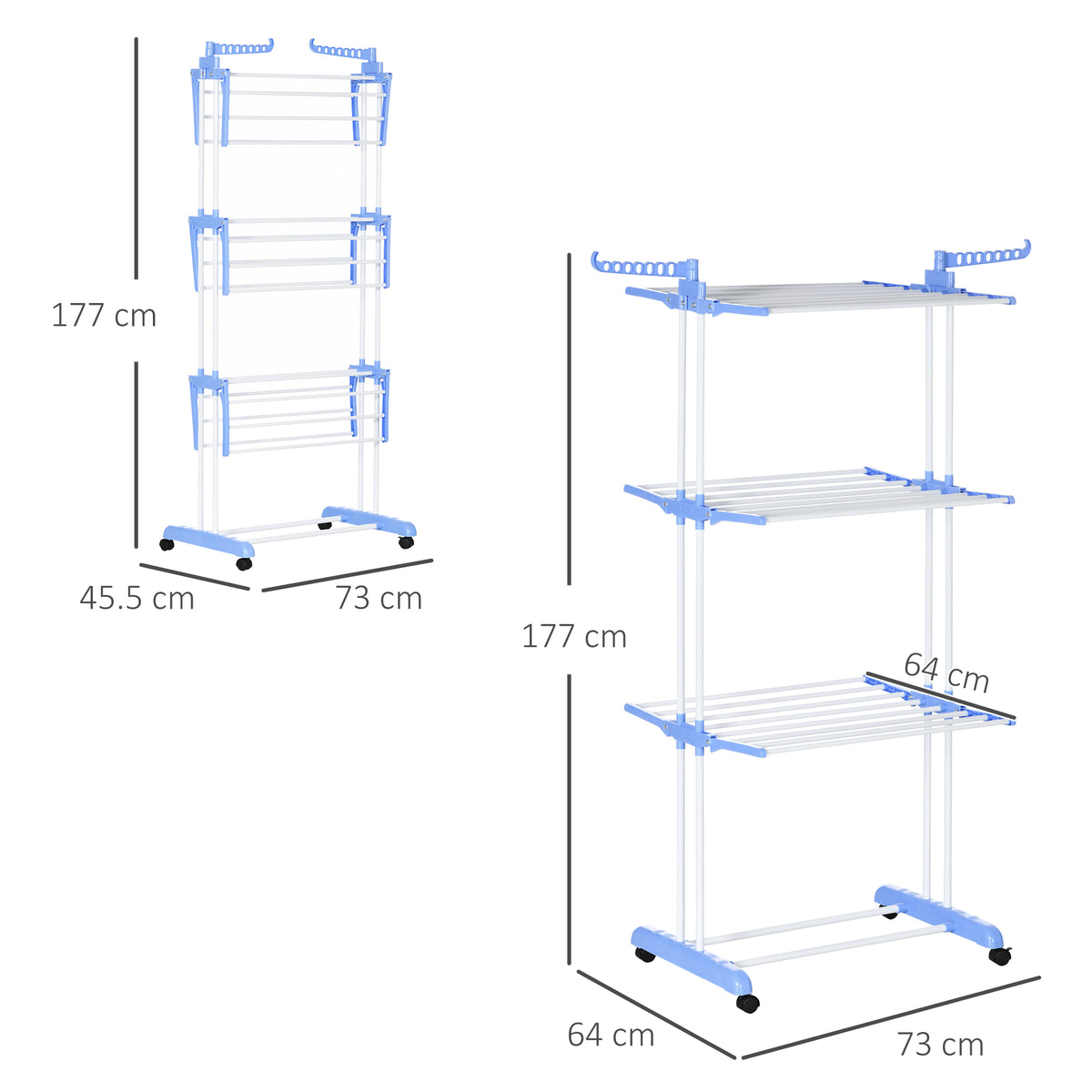 4-Tier Foldable Steel Clothes Drying Rack with Castors for Indoor & Outdoor Use - Blue