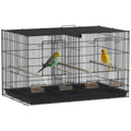 Bird Cage with Divider, 4 Perches & Feeders, Slide-Out Tray, 76x46x46cm for Budgie, Lovebird, Canary - Black