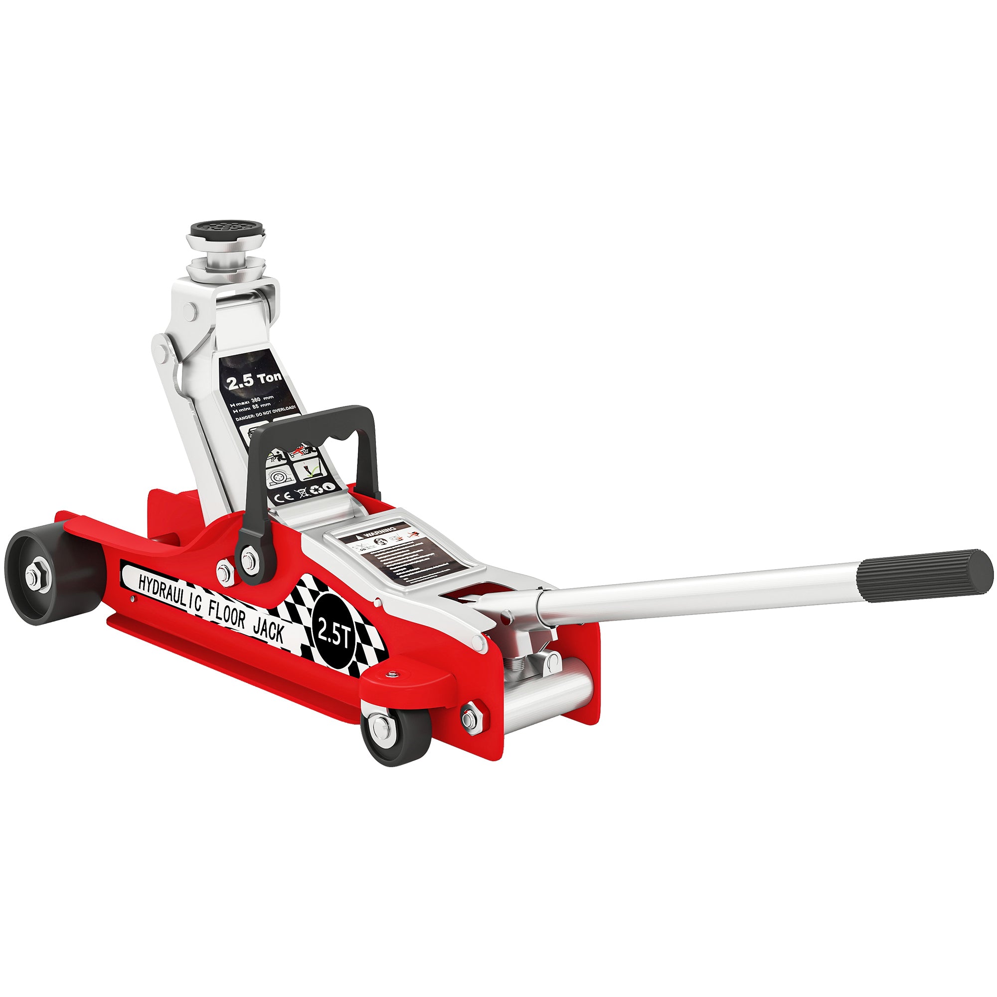 Hydraulic Low Profile Floor Jack, 2.5 Tonne Heavy Duty Steel Trolley Car Jack Lift with 80-360 mm Lifting Range, Wheels, Top Handle, Red