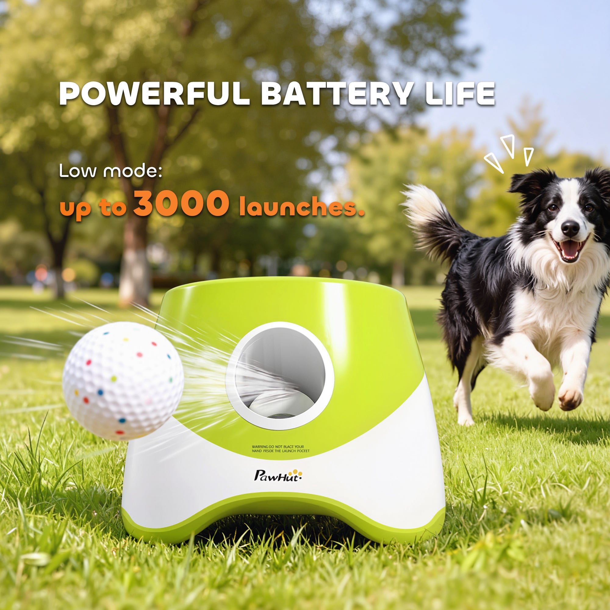 Automatic Dog Ball Launcher with 5 ETPU Tennis Balls 2.3", 3 Distance Settings 20/33/46ft, Green