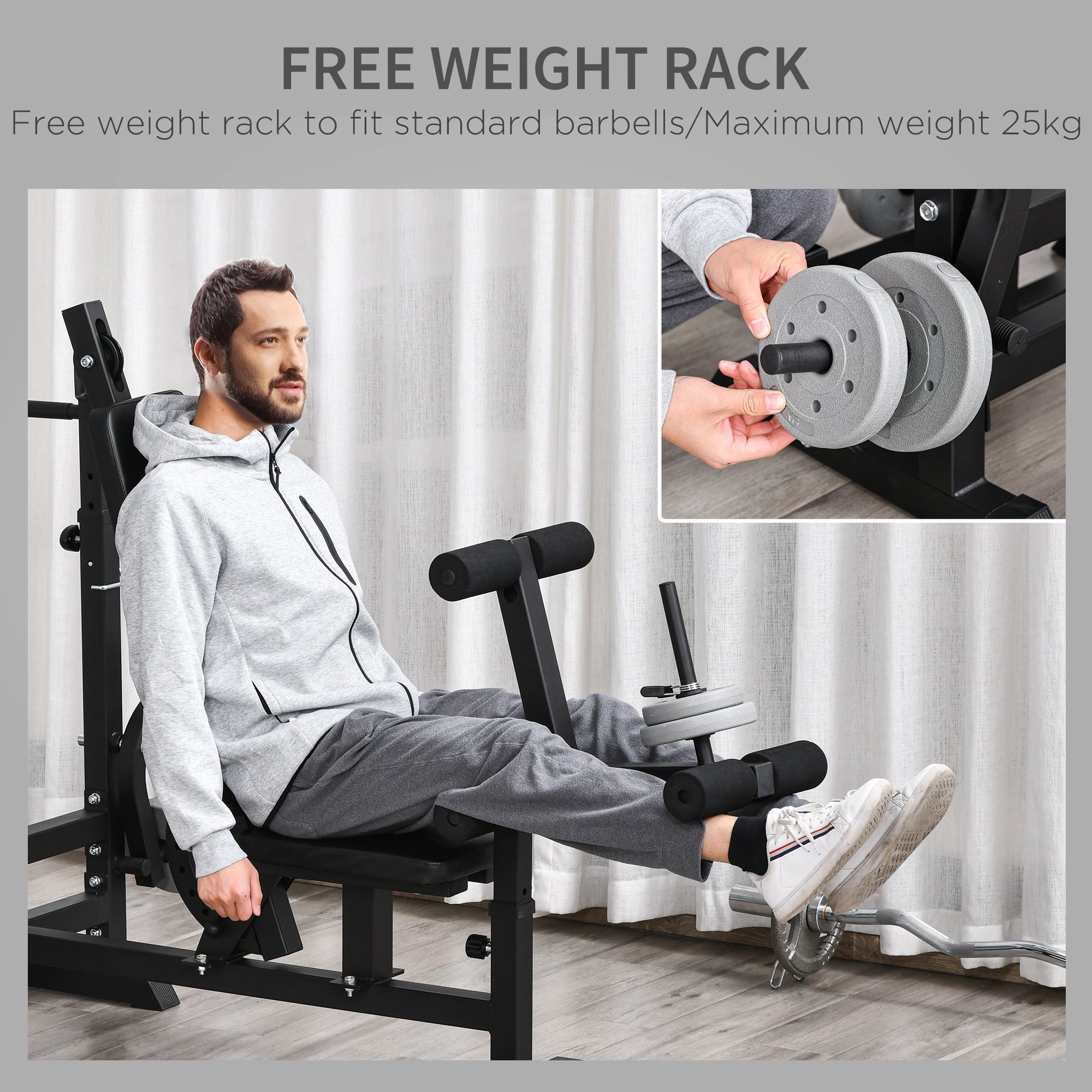 Weight Bench with Adjustable Barbell Rack, Leg Extension, Preacher Curl Pad and 20kg Barbell Set