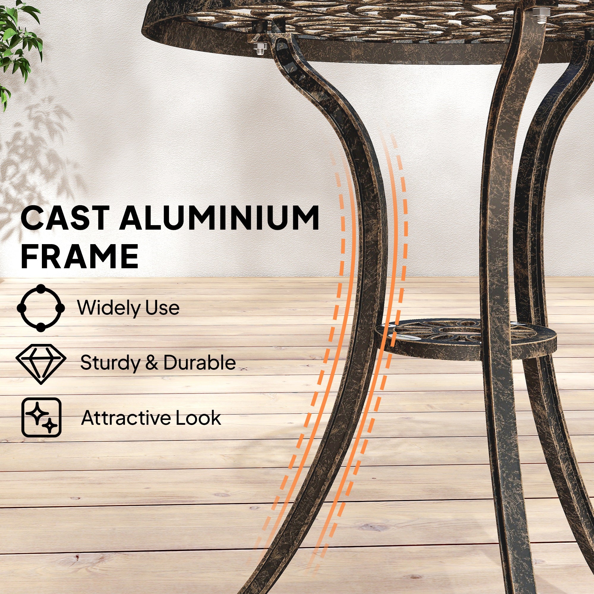 3 Pcs Aluminium Bistro Set Garden Furniture Dining Table Chairs Outdoor Seat Patio Seater Brown