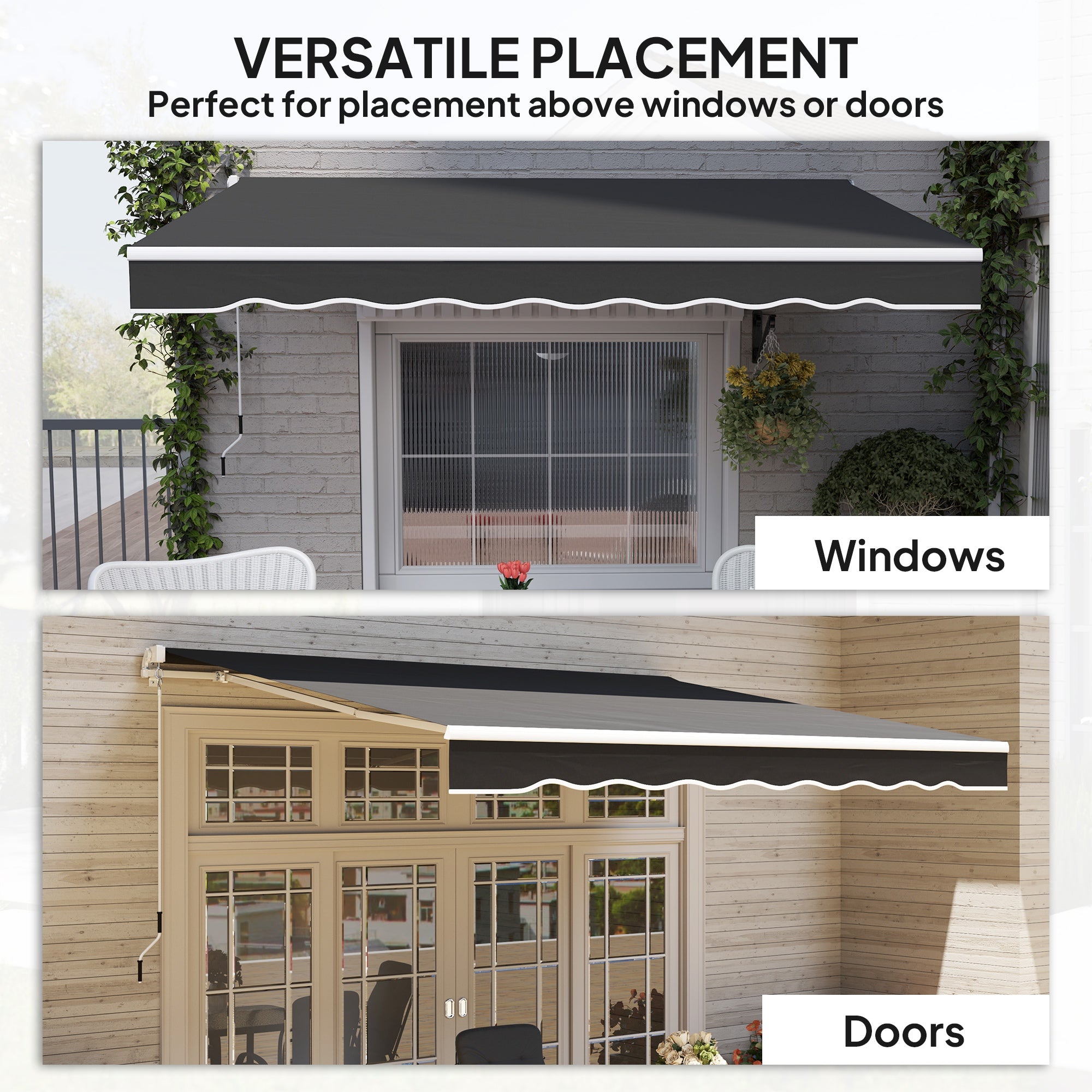2 x 2.5m Garden Retractable Awning with Aluminium Frame - Black