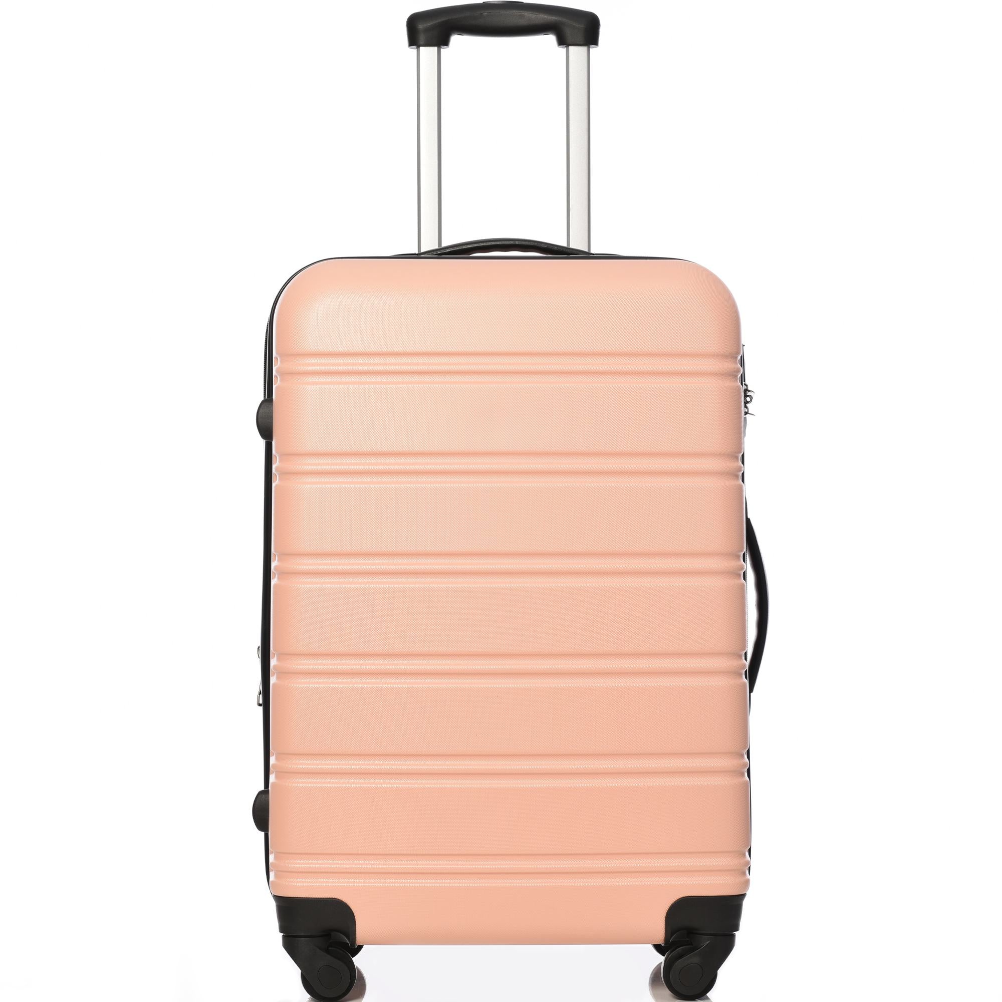 24" 4-Wheel ABS Hard Shell Travel Trolley Suitcase with Extendable Function, Luggage with Secure Lock, 45L × 28W × 69H cm, Pink