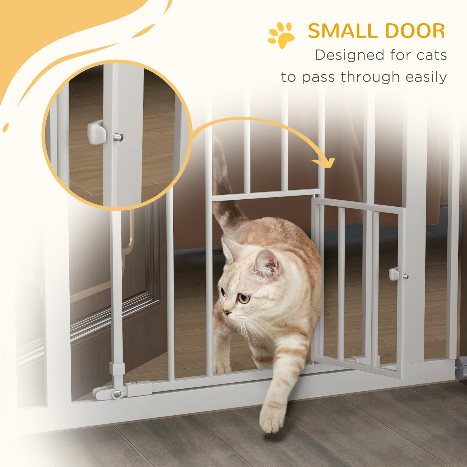 Extra Tall Pet Gate, Indoor Dog Safety Gate, with Cat Flap, Auto Close, 74-80cm Wide - White