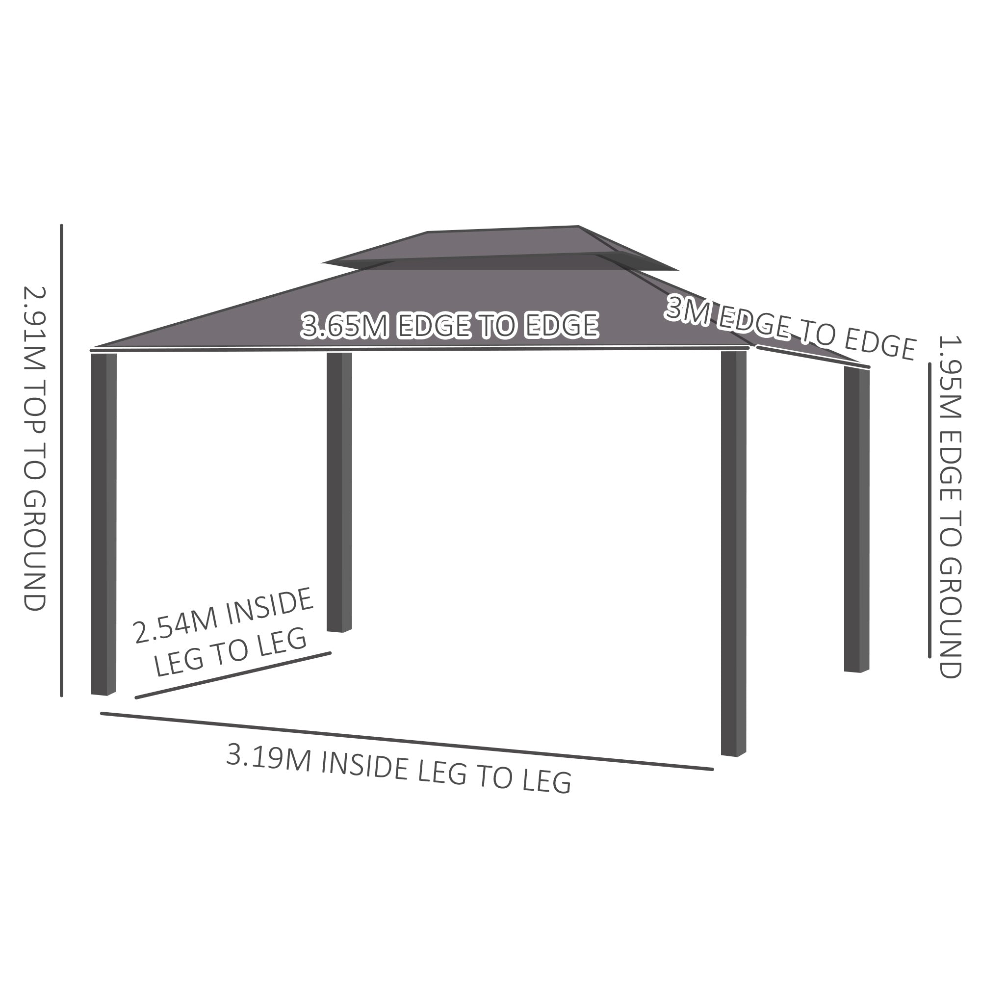 3.65 x 3m Aluminium Hardtop Gazebo, with Accessories - Brown