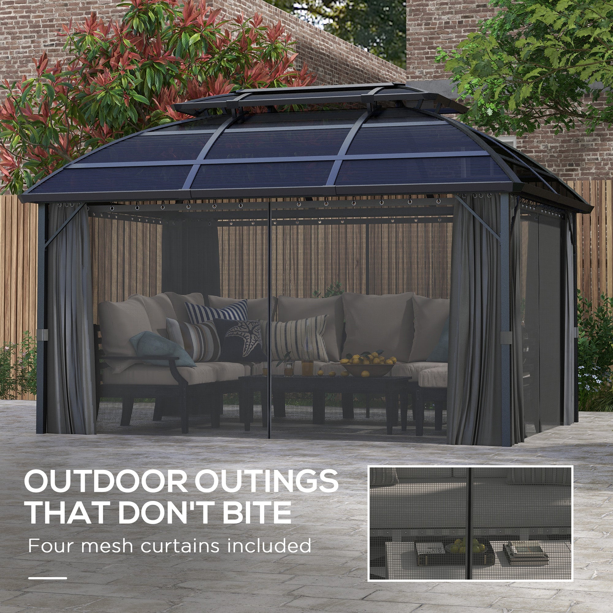 4 x 3m Aluminium Frame Hard Gazebo, with Accessories - Black