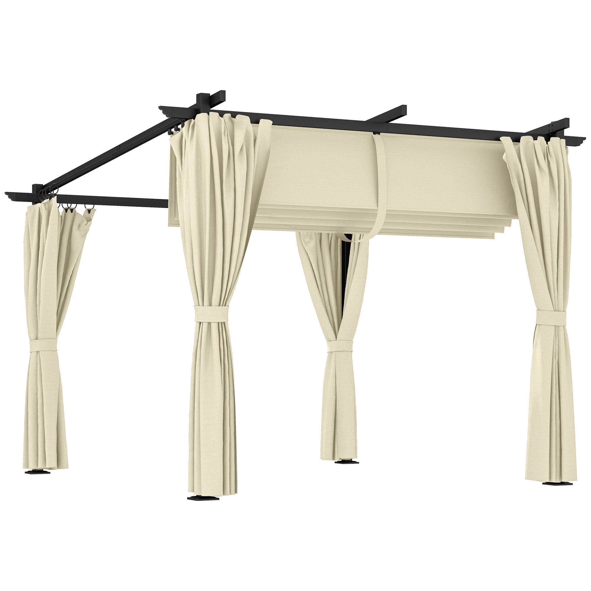3 x 3 Metre Retractable Roof Pergola with Curtains - Beige