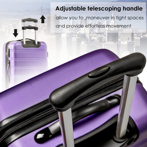 20" 4-Wheel ABS Hard Shell Travel Trolley Suitcase with Telescoping Handle, Luggage with Combination Lock, 35L × 23W × 57H cm, Purple
