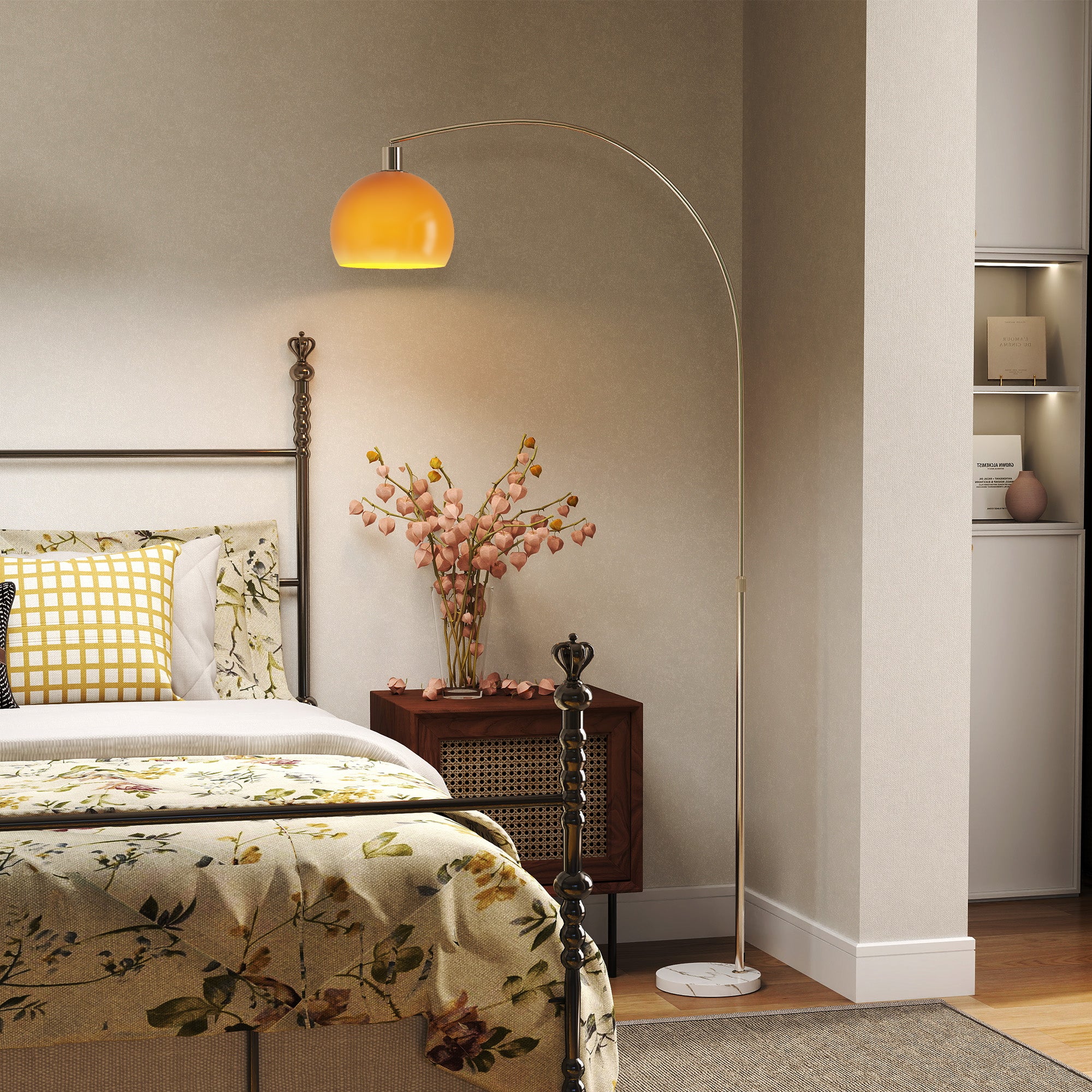 Floor Lamp for Living Room, Modern Standing Lamp with Shade & Foot Switch for Bedroom, Office, Orange