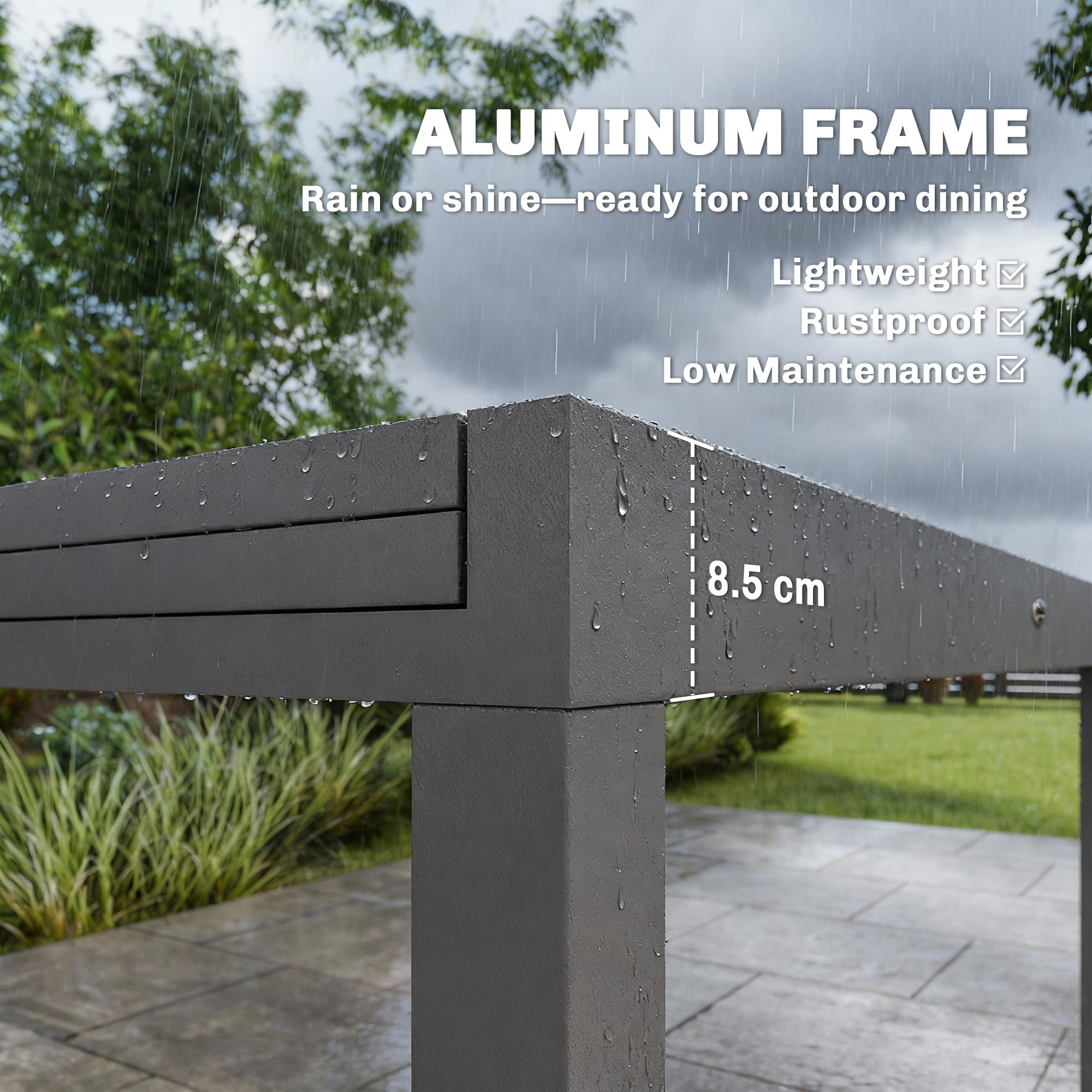 Extending Garden Table for 6-10, Aluminium Outdoor Dining Table with Tempered Glass Top, Grey
