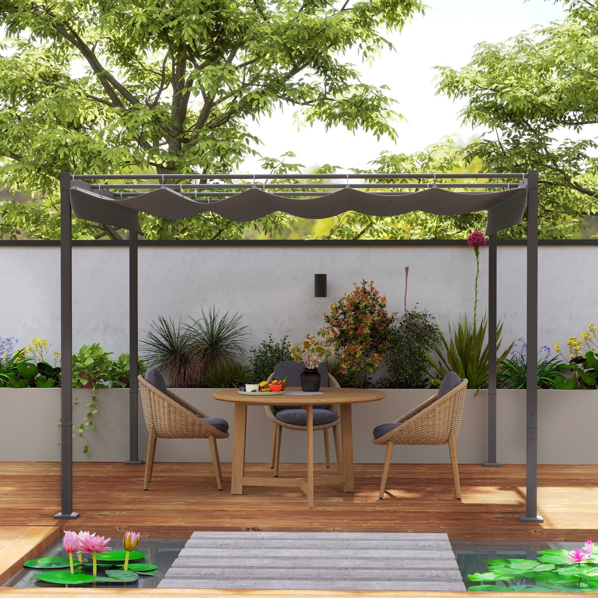 3 x 3 Metre Garden Pergola Kit with Retractable UPF30 Canopy - Grey